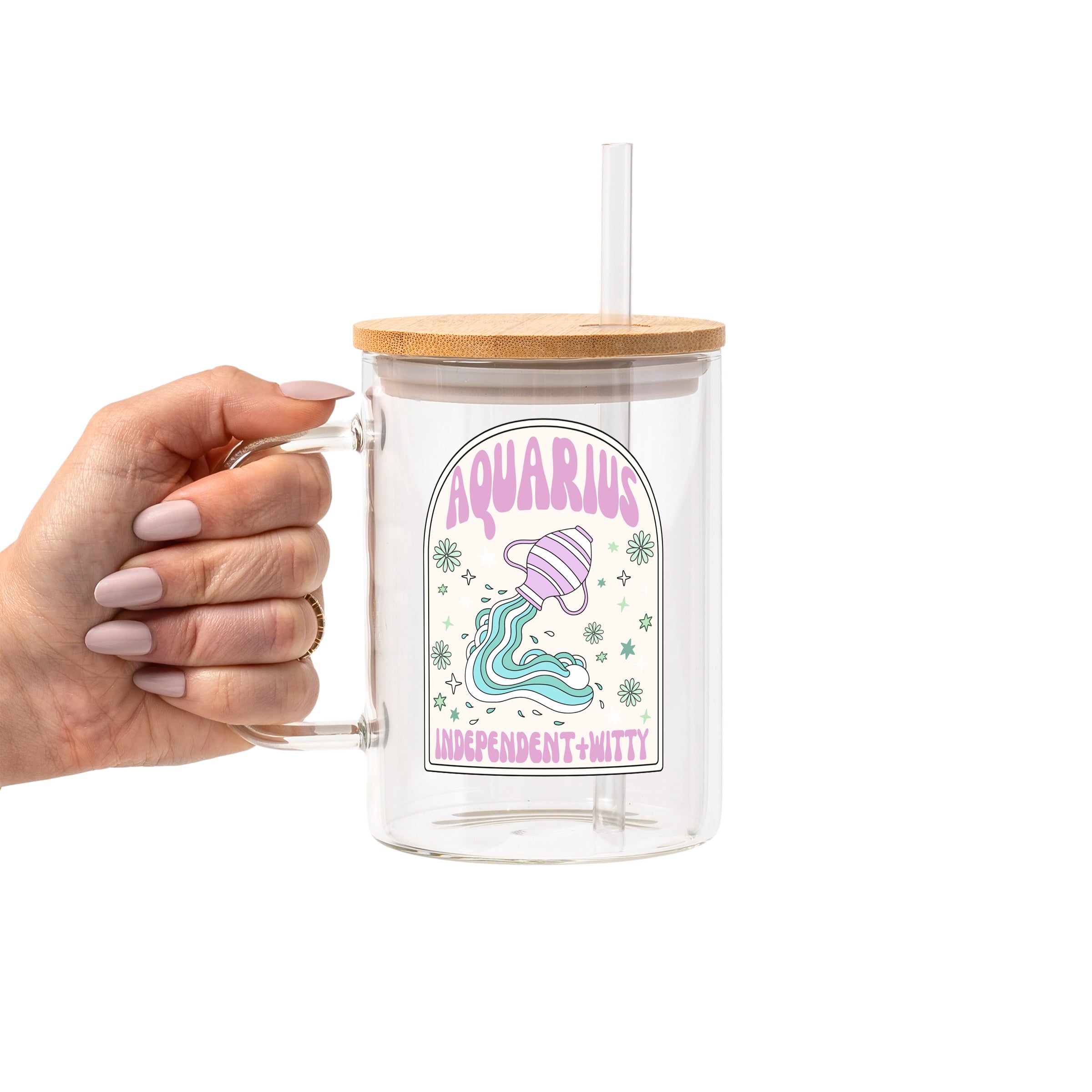 Zodiac Astrology Horoscope Glass Cup, Mug & Tumbler with Lid and Straw