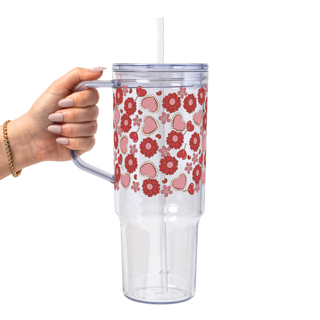 Valentine's Day Flowers And Candy Glass Cup, Mug & Tumbler with Lid and Straw