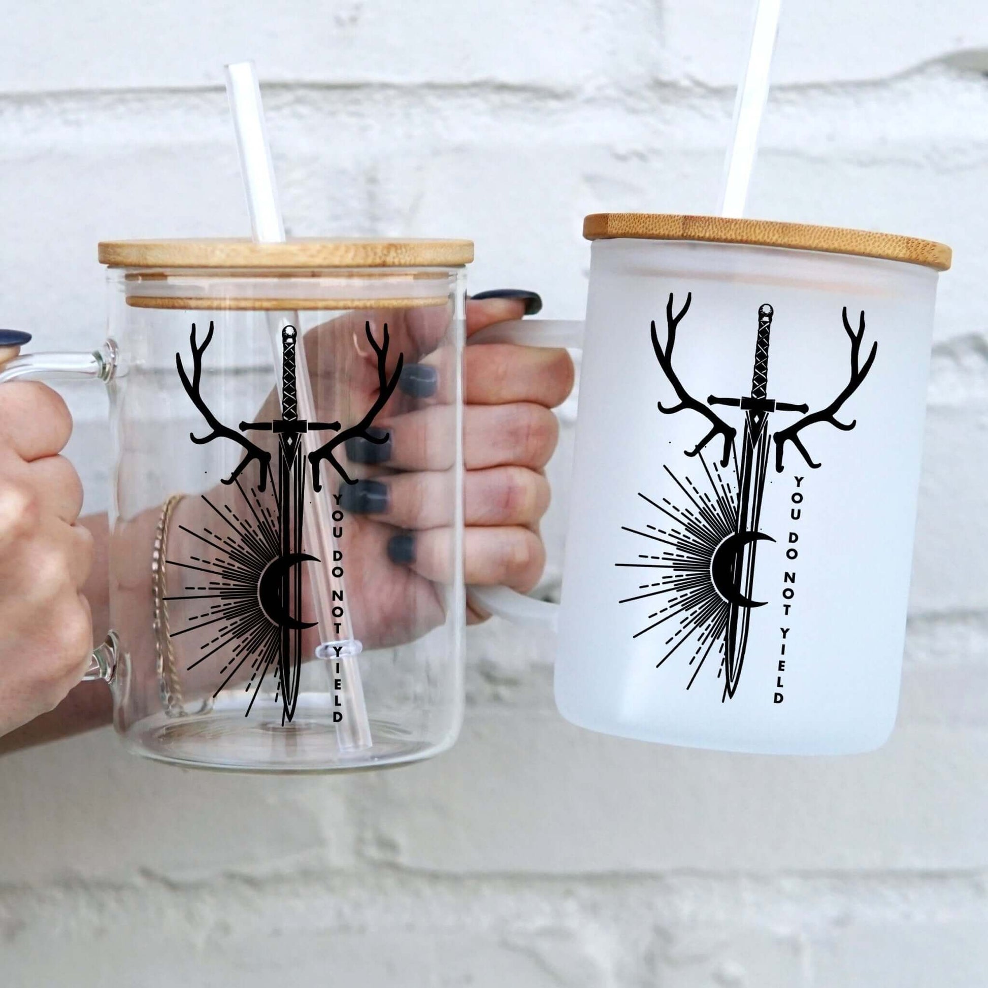 Throne of Glass Inspired Fan Art 17oz Glass Mug with Lid and Straw from Sip Sip Hooray – Drinkware