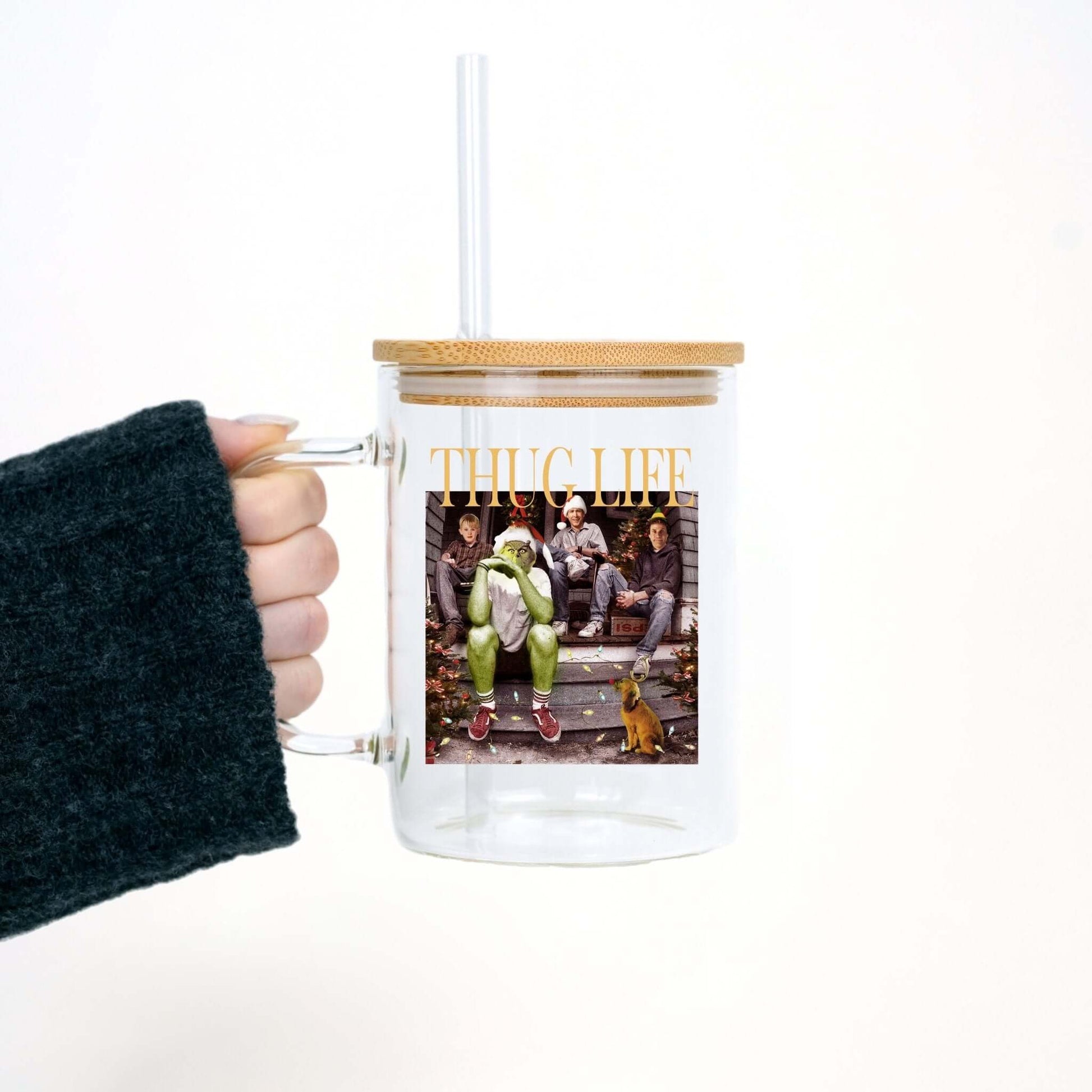 Thug Life Christmas 17oz Glass Mug With Lid and Straw from Sip Sip Hooray – Mugs