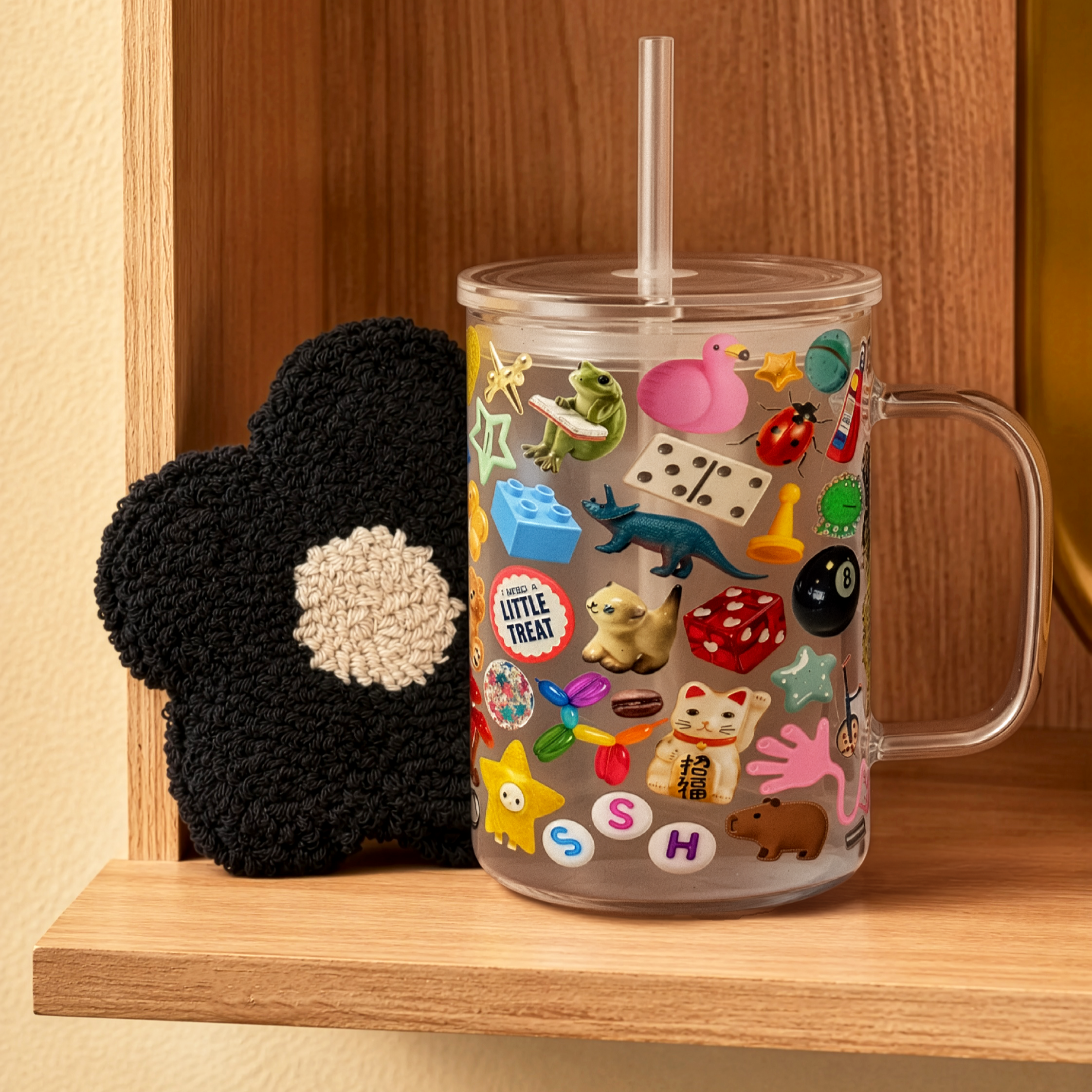 Trinket Core 17oz Glass Mug & Black Daisy Mug Rug Bundle