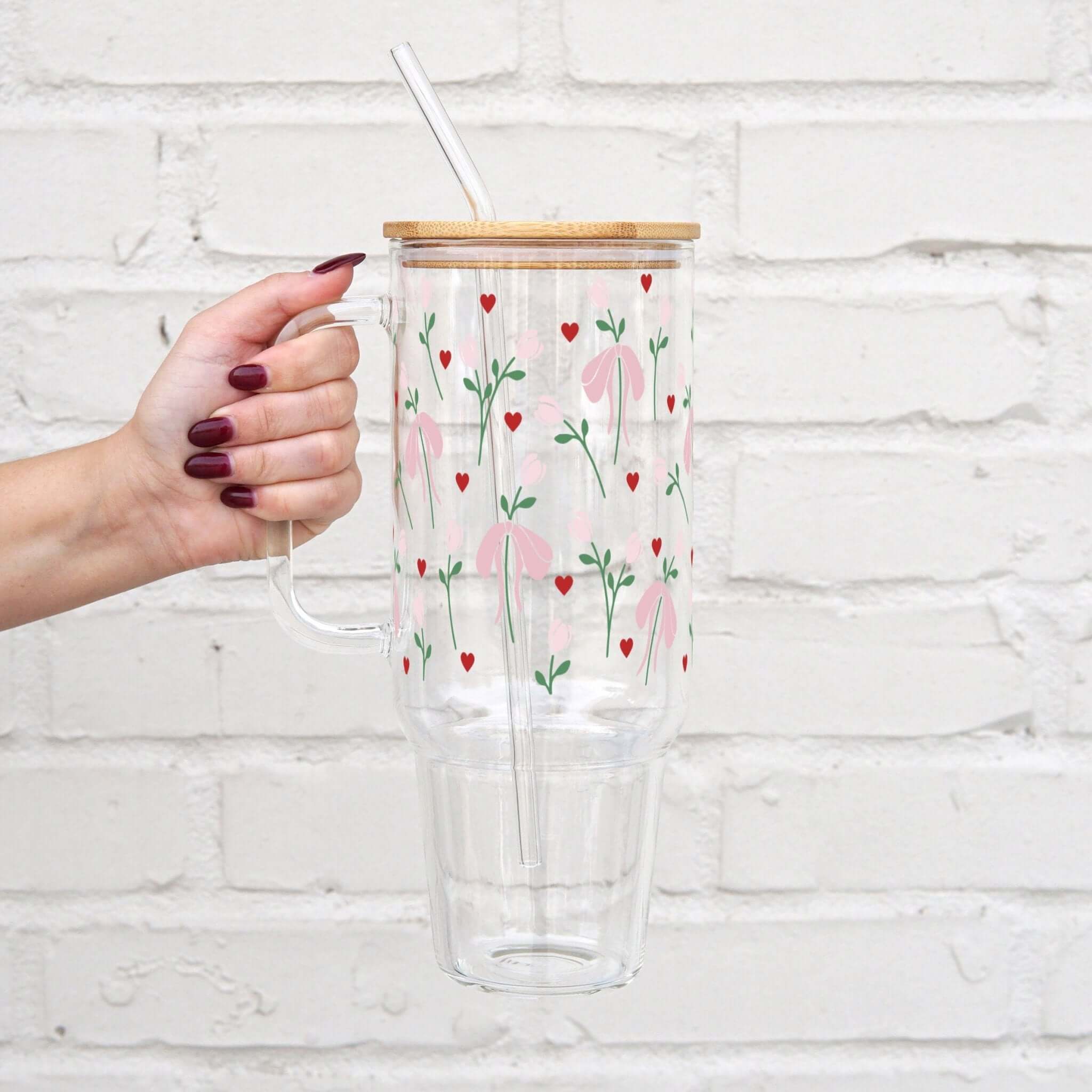 Tulips and Bows Tumbler With Lid and Straw