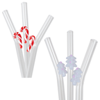 Candy cane and white tree glass straws side by side