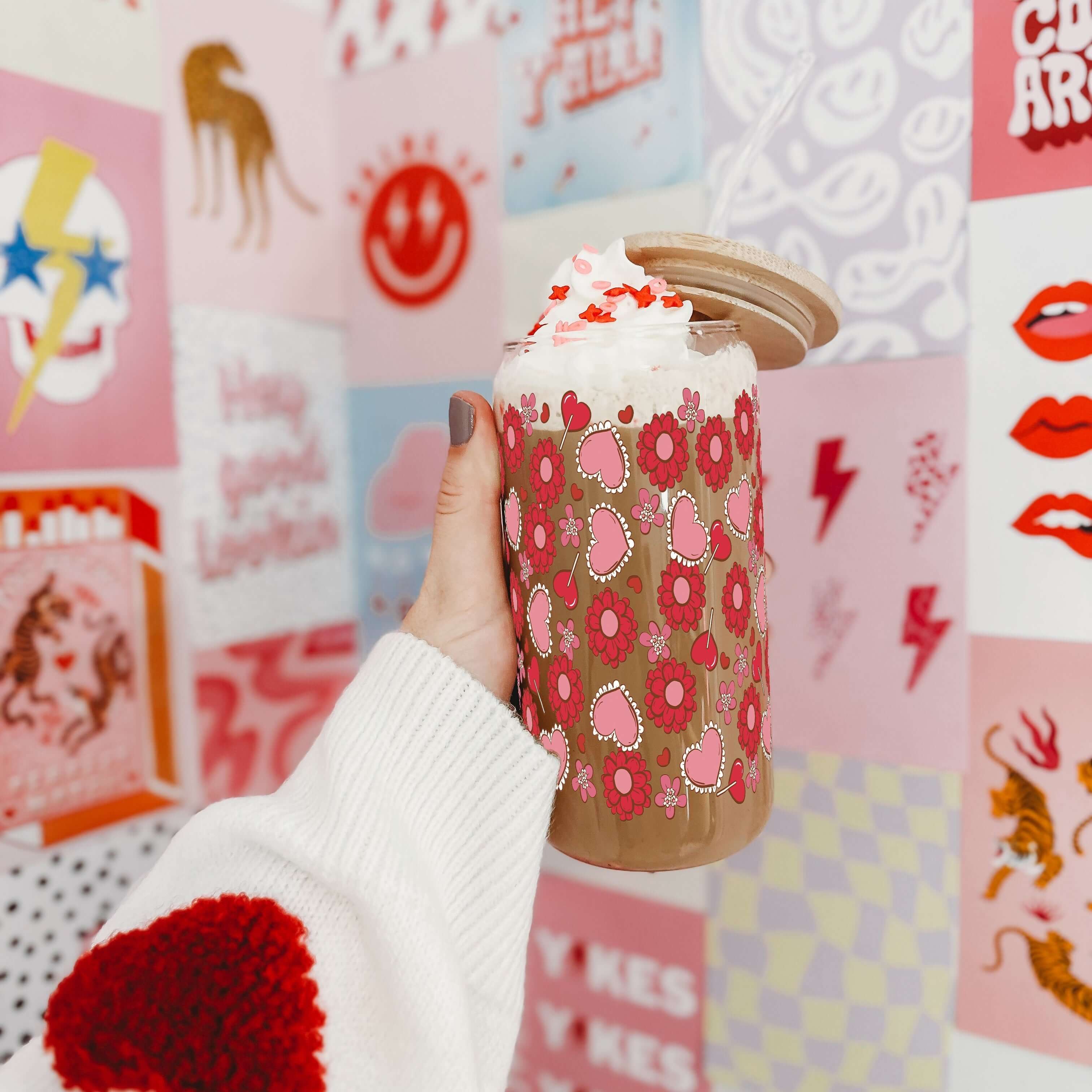 Valentine's Day Flowers and Candy Can Cup With Lid and Straw