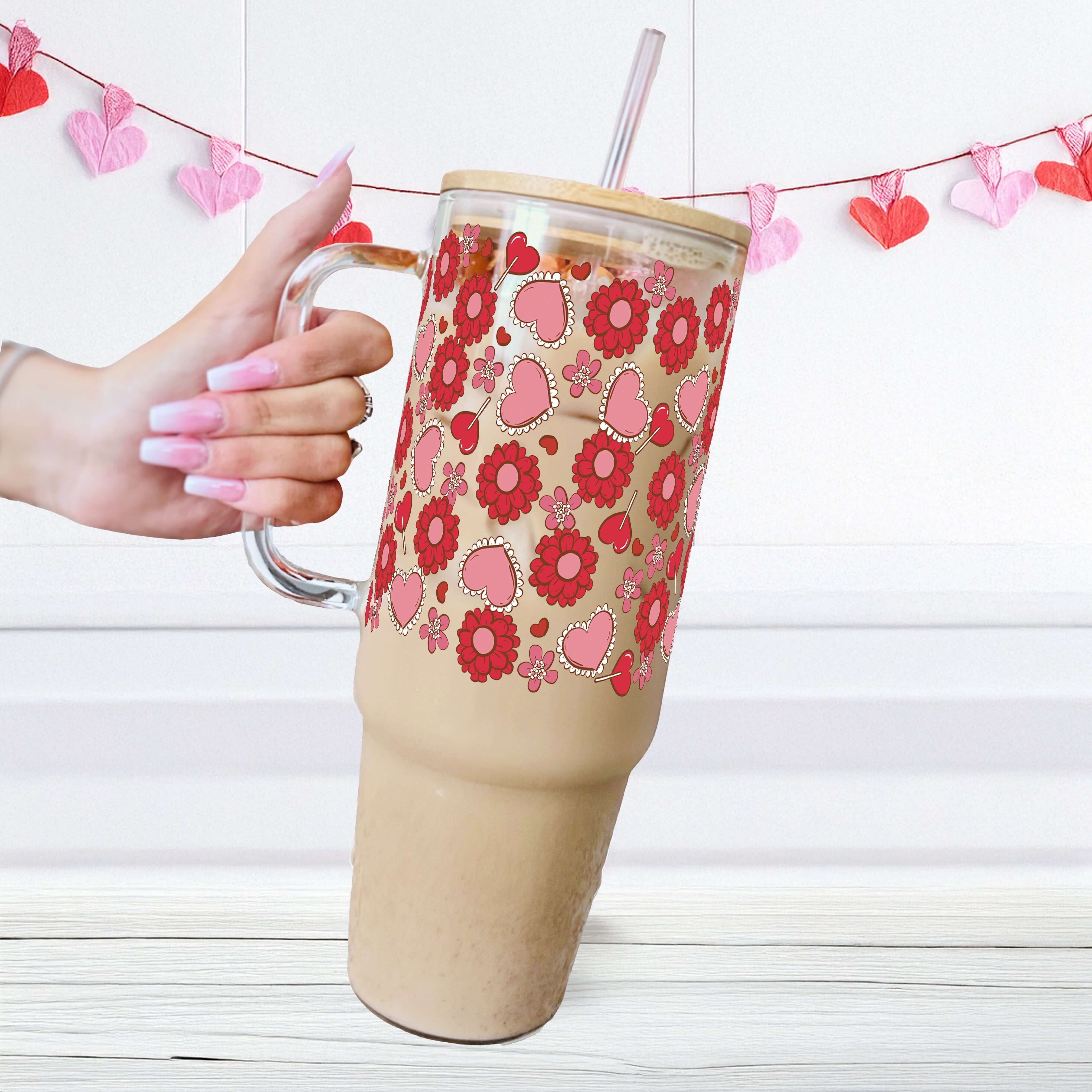 Valentine's Day Flowers and Candy Tumbler With Lid and Straw