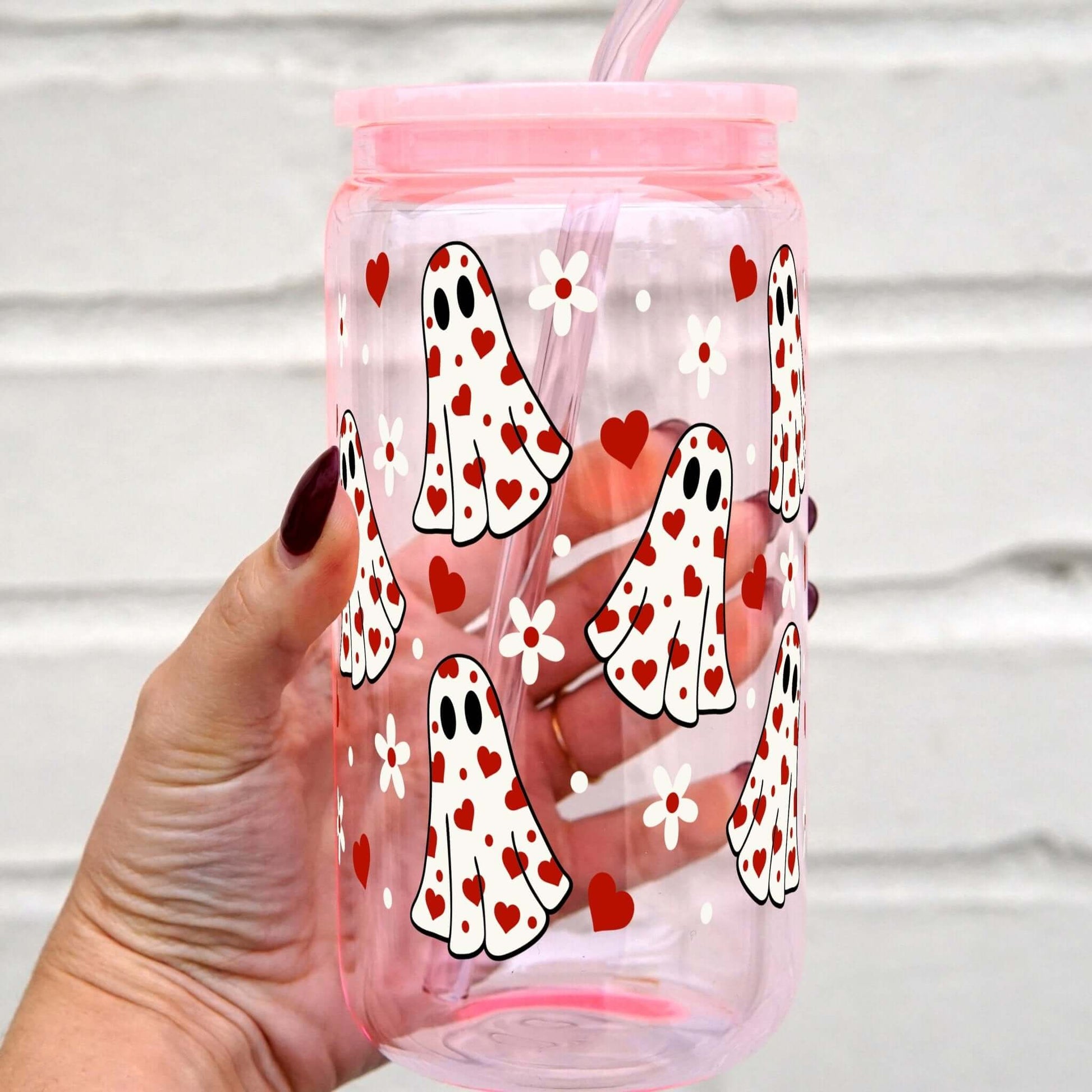 Valentine's Spooky Heart Ghost Cup with Lid and Straw from Sip Sip Hooray – Drinkware