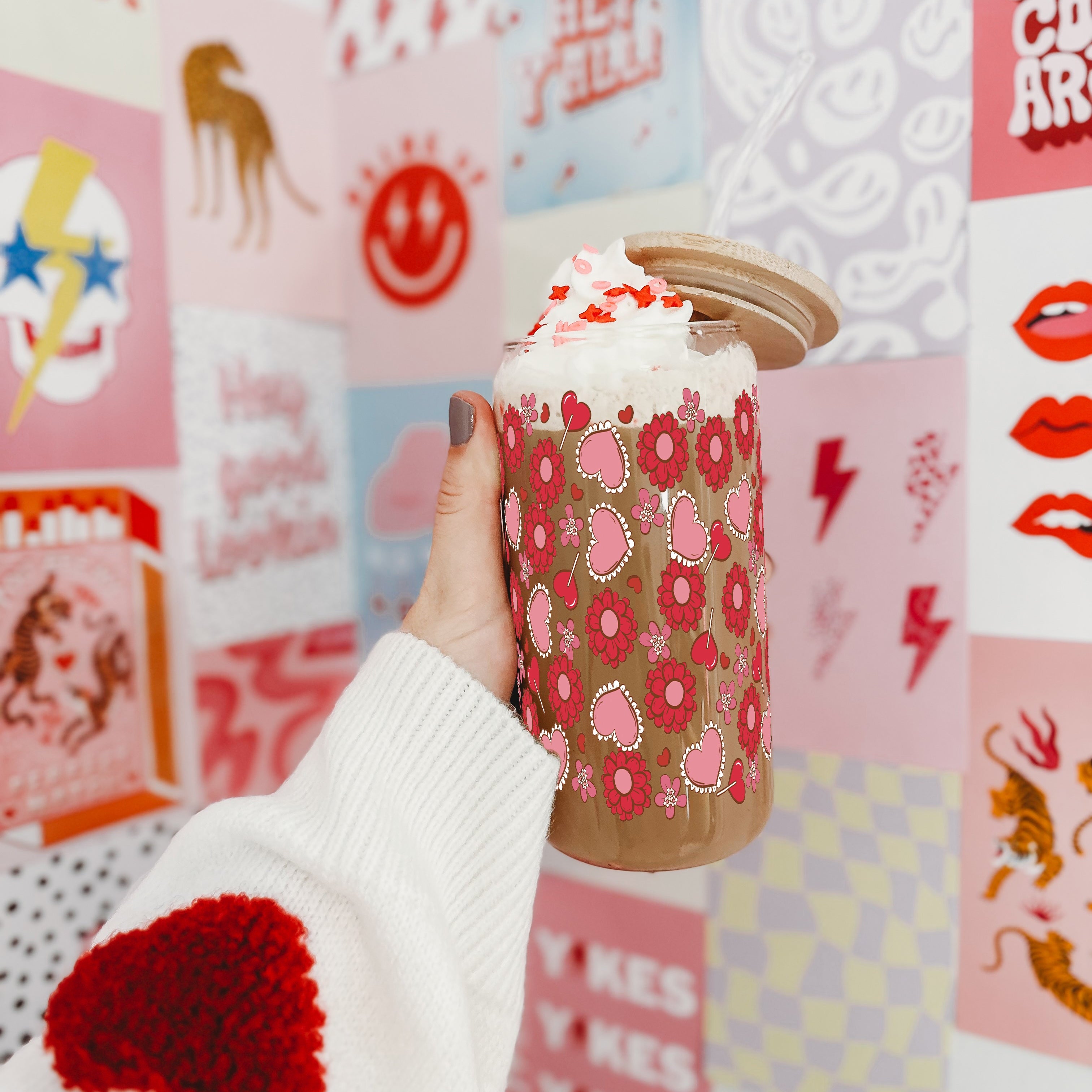 Valentine's Day Flowers and Candy Can Cup With Lid and Straw