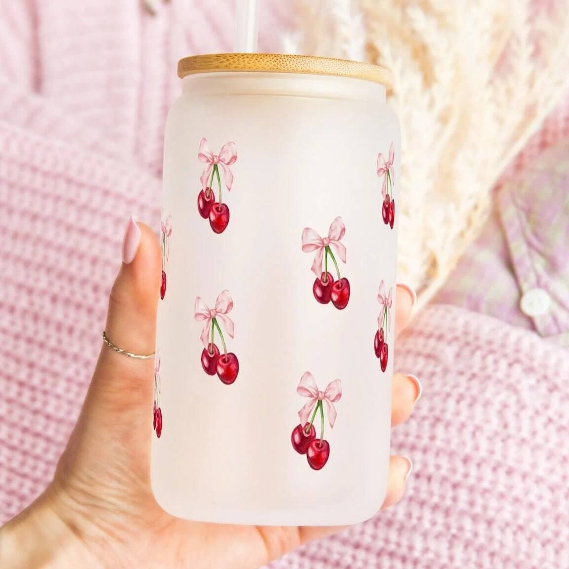 Vintage Cherry Bows Cup With Lid and Straw from Sip Sip Hooray – Drinkware