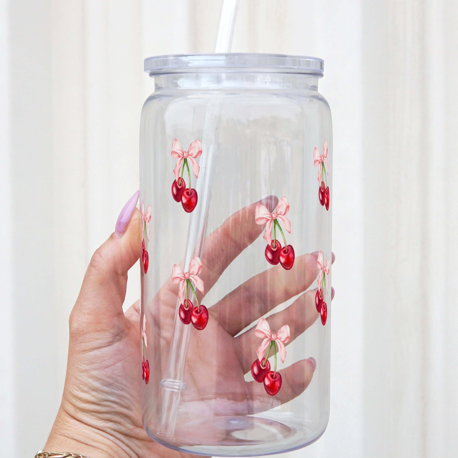 Vintage Cherry Bows Cup With Lid and Straw from Sip Sip Hooray – Drinkware