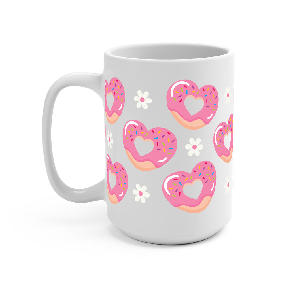 Valentine's Day Pink Donut Heart Glass Cup, Mug & Tumbler with Lid and Straw