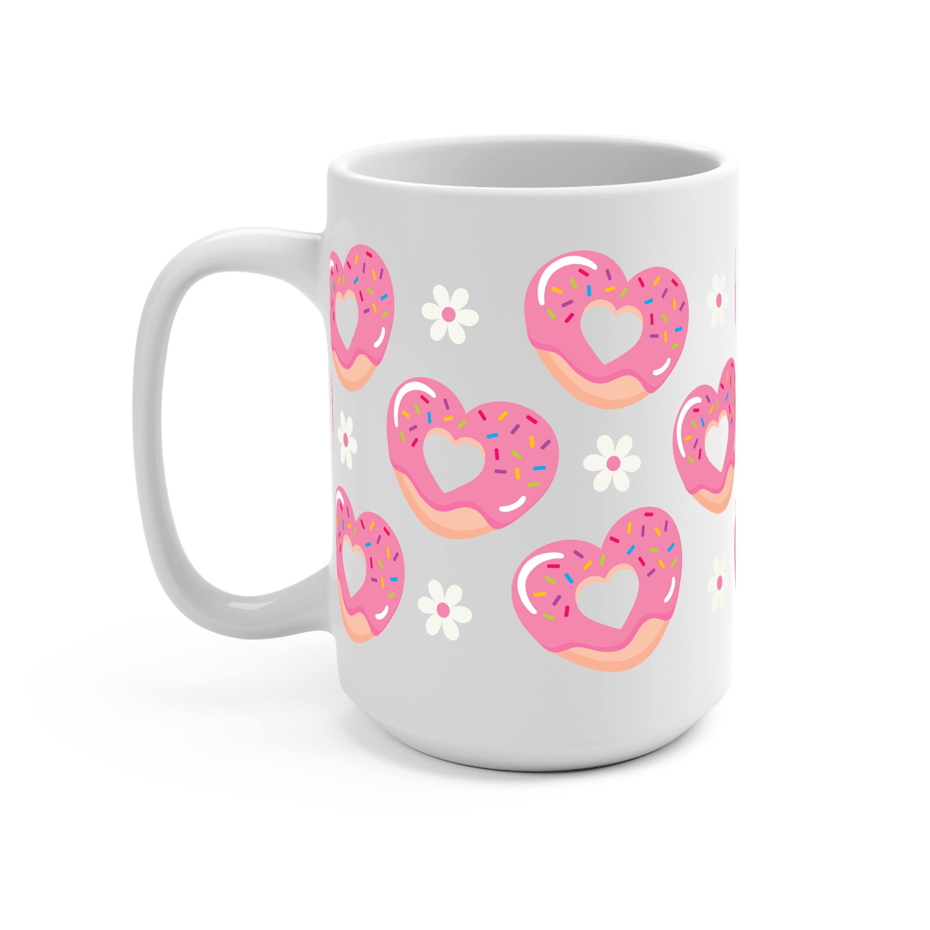 Valentine's Day Pink Donut Heart Glass Cup, Mug & Tumbler with Lid and Straw