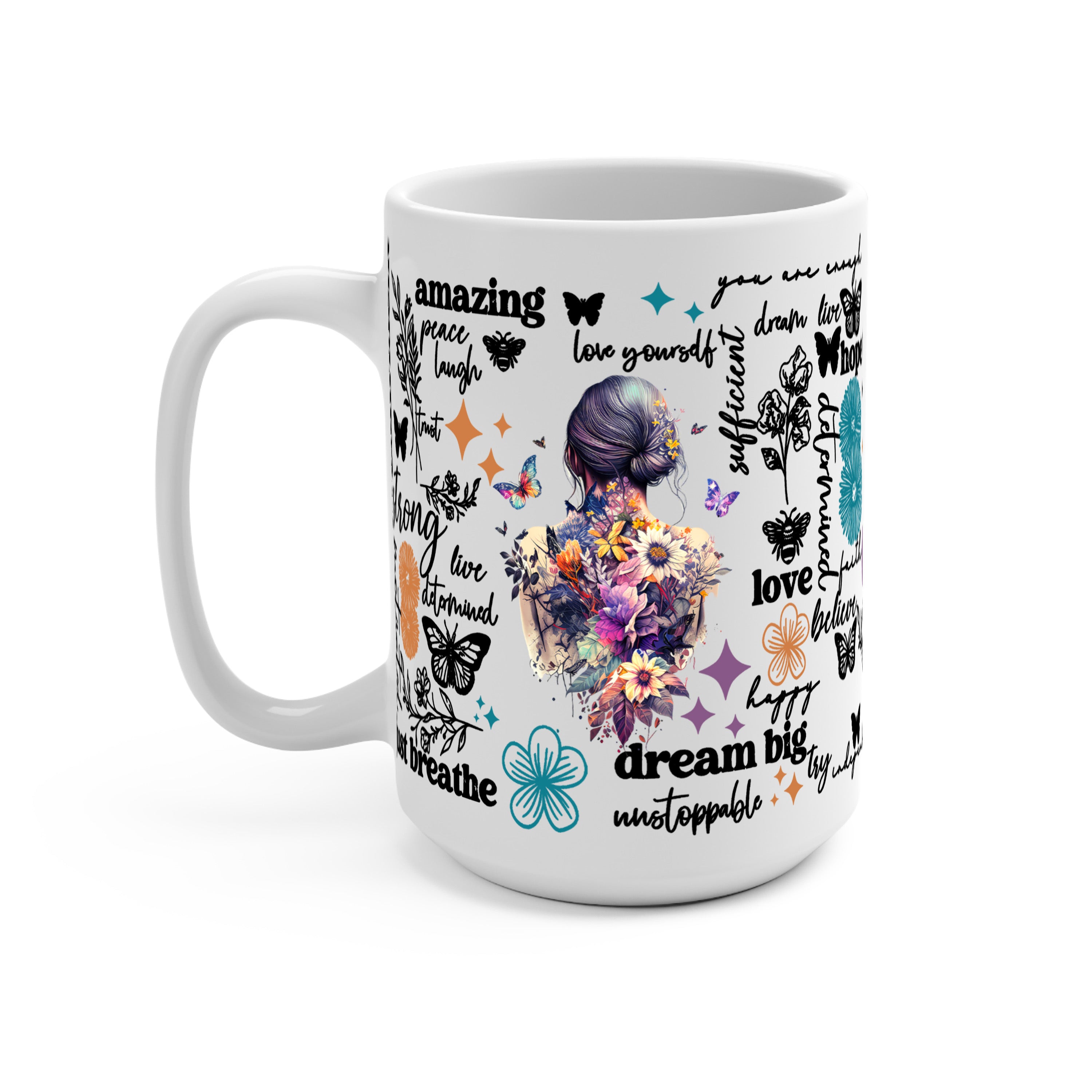 Flower Affirmations Glass Cup, Mug & Tumbler with Lid and Straw