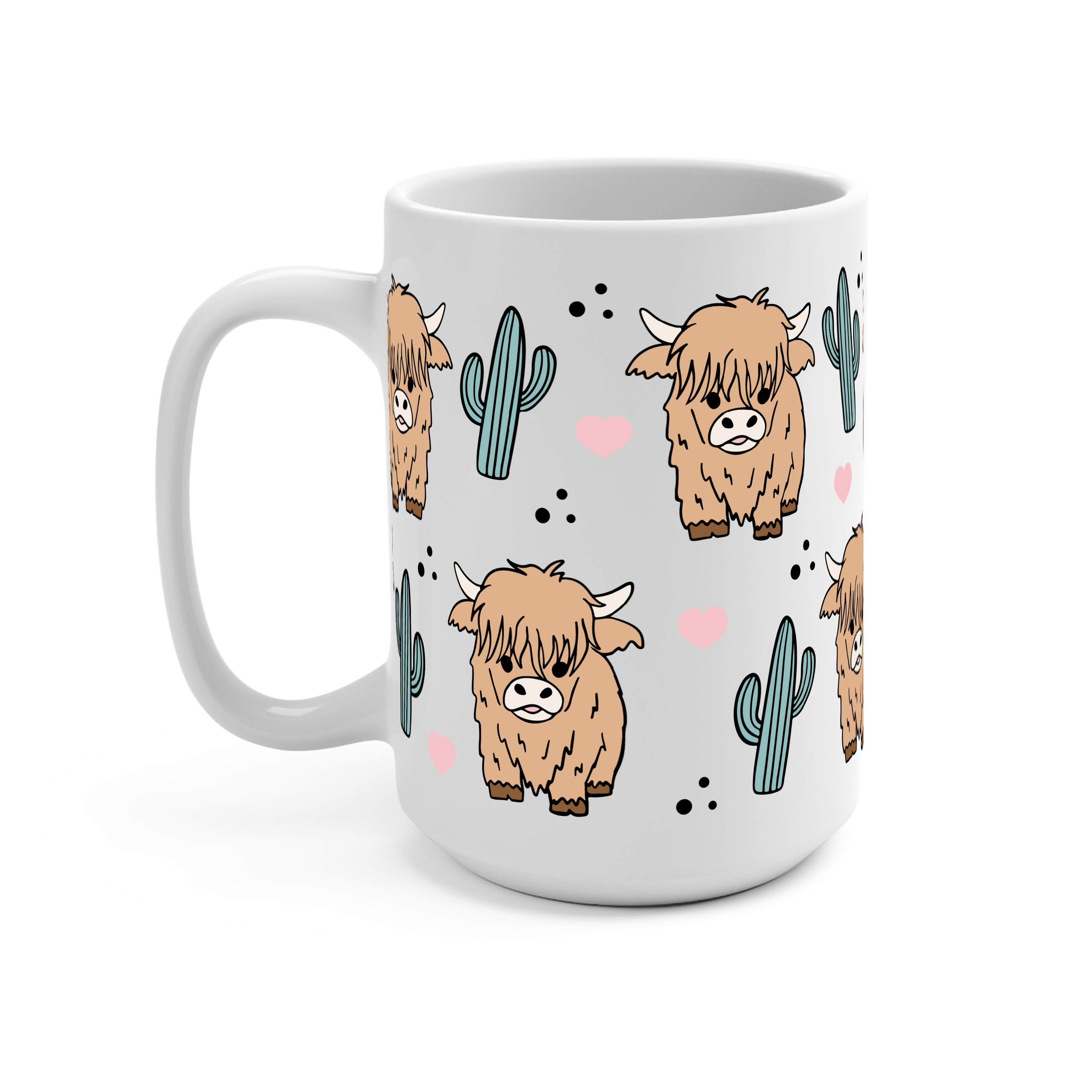 Fluffy Highland Cow With Cacti Glass Cup, Mug & Tumbler with Lid and Straw