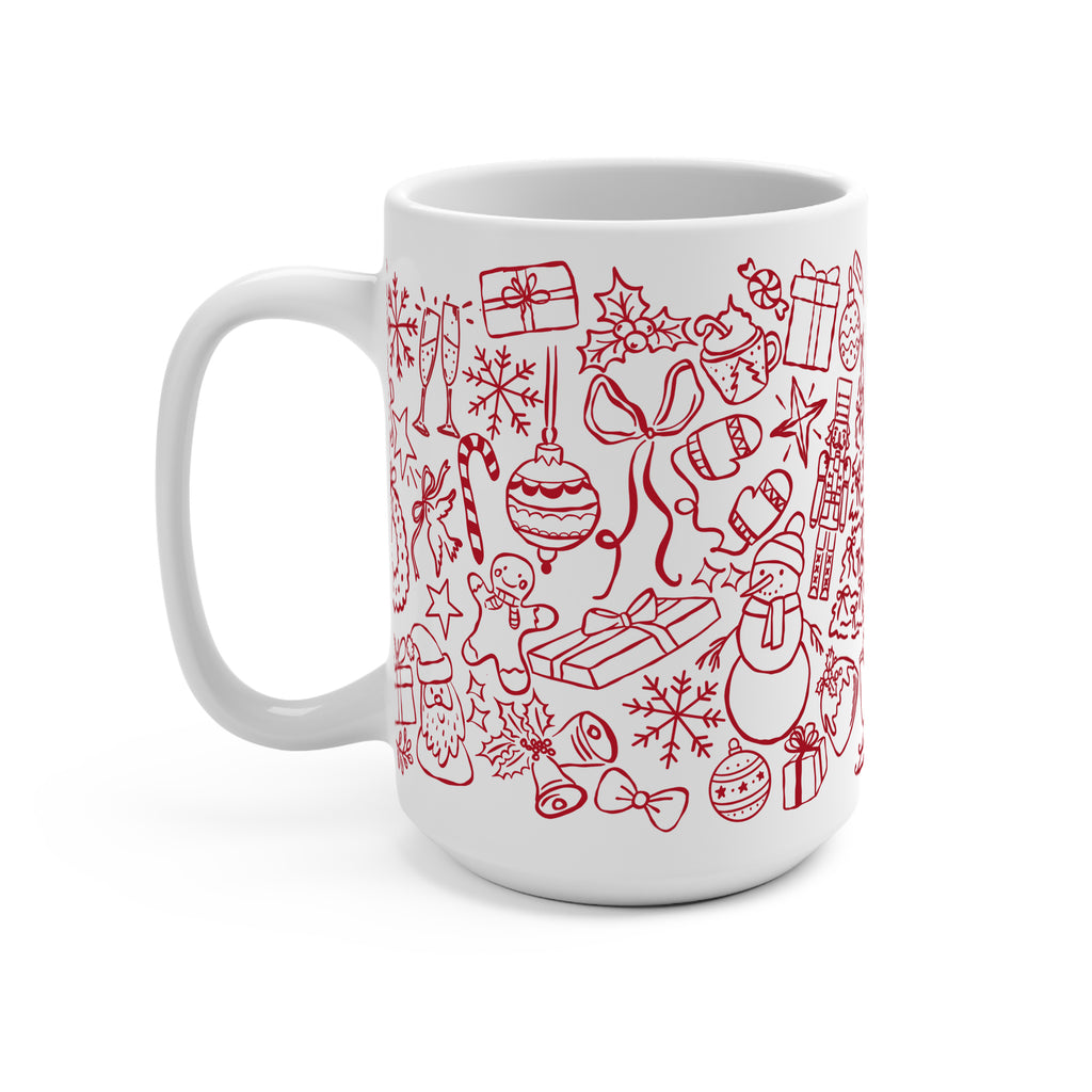 Christmas Doodles Glass Cup, Mug & Tumbler with Lid and Straw