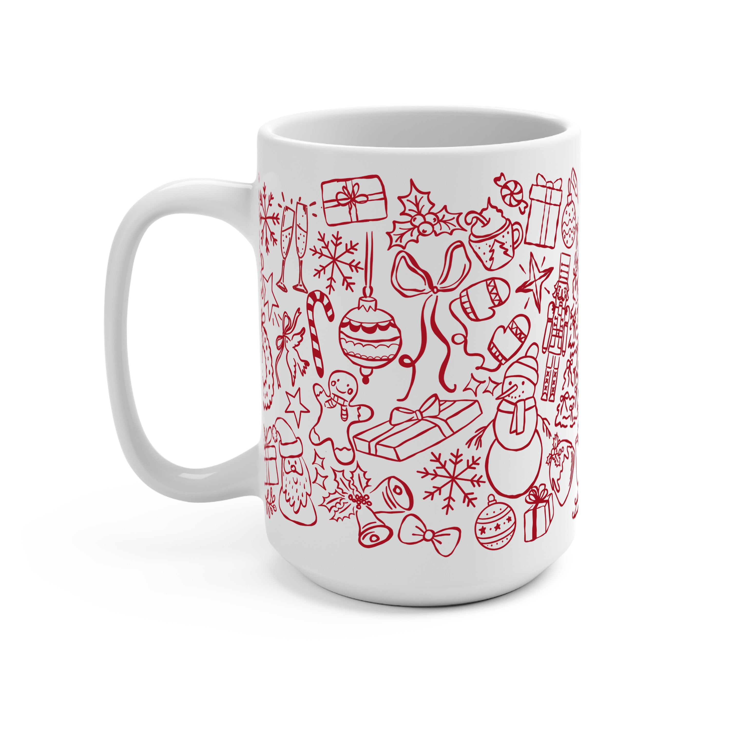 Christmas Doodles Glass Cup, Mug & Tumbler with Lid and Straw