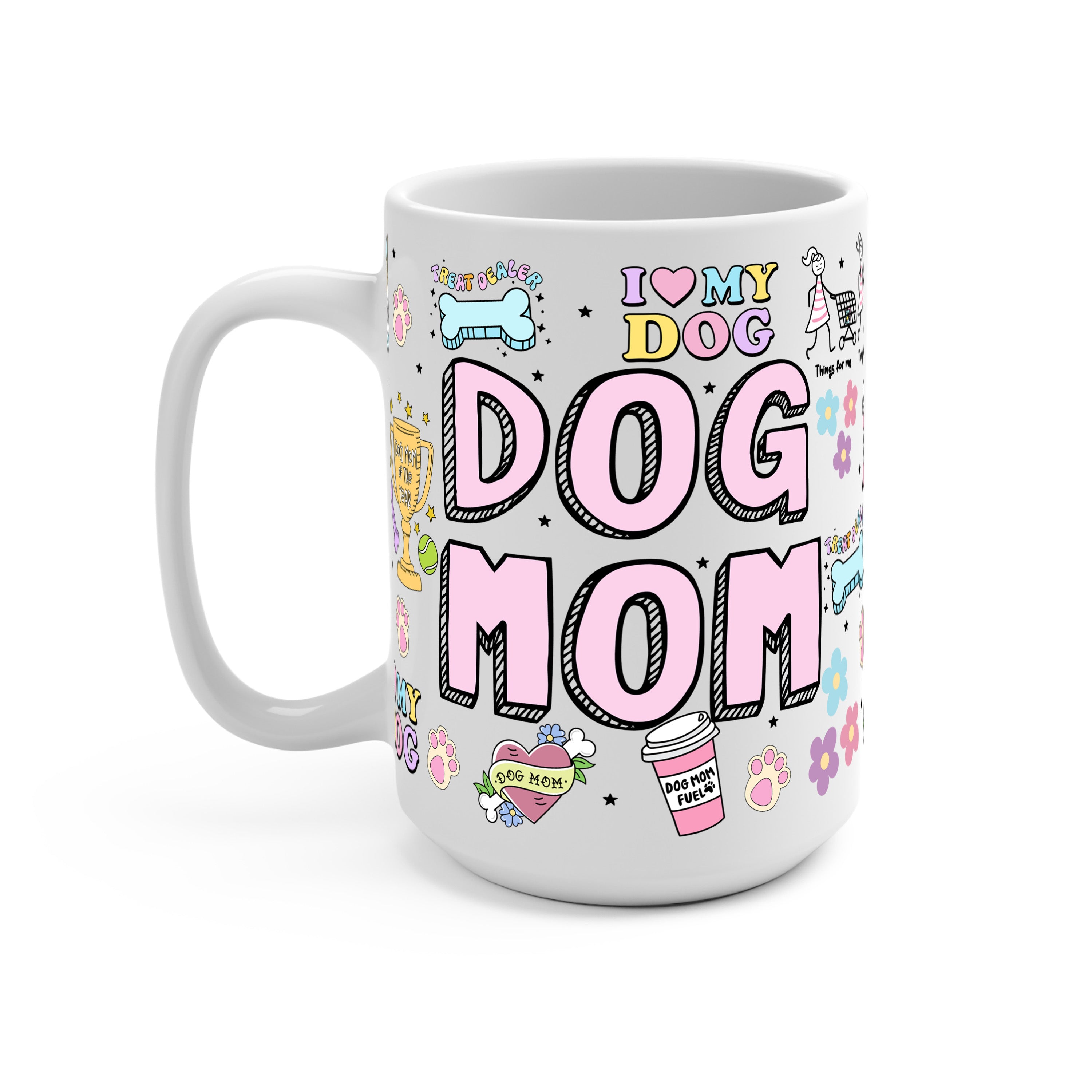 Dog Mom Doodles Glass Cup, Mug & Tumbler with Lid and Straw