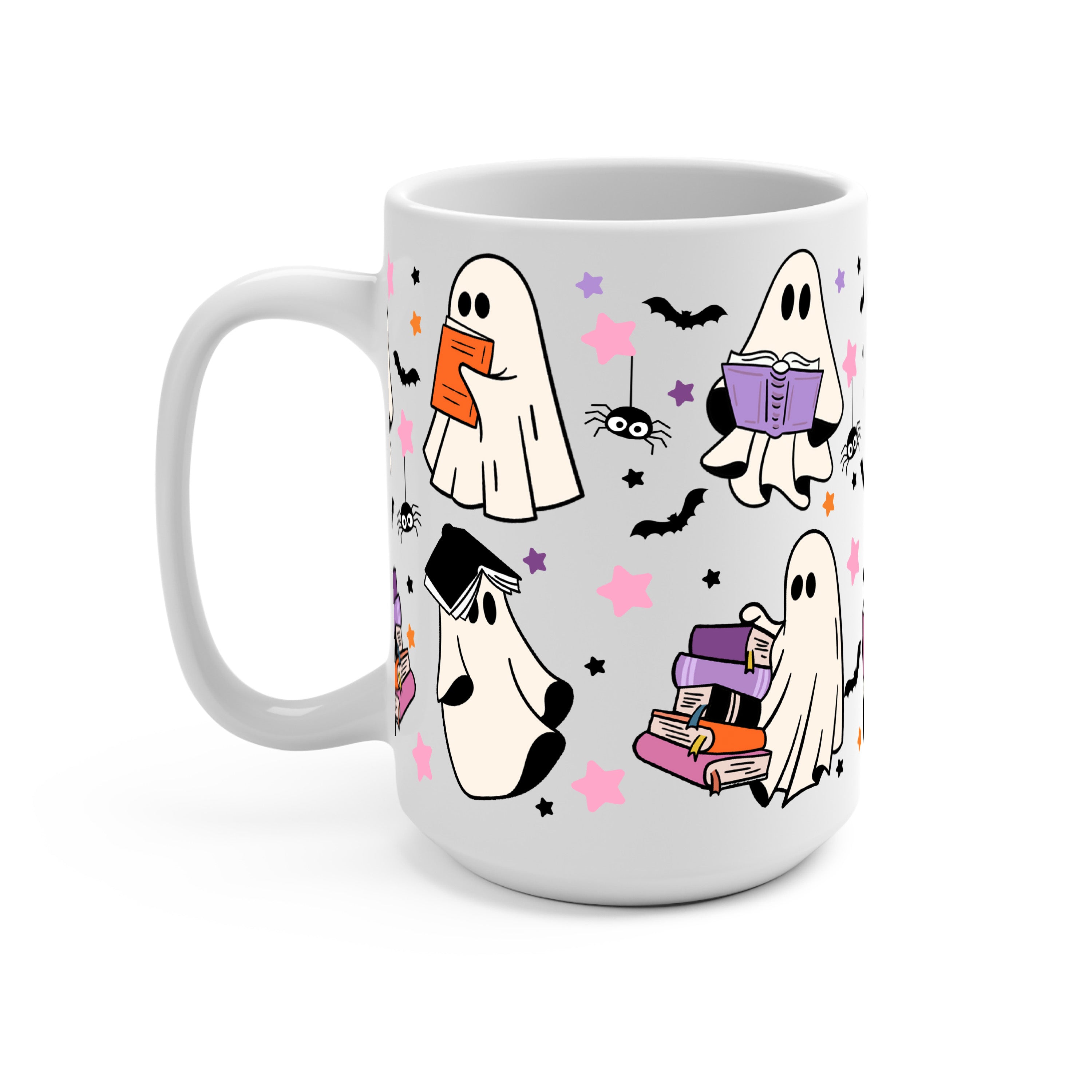 Ghosts and Books Glass Cup, Mug & Tumbler with Lid and Straw