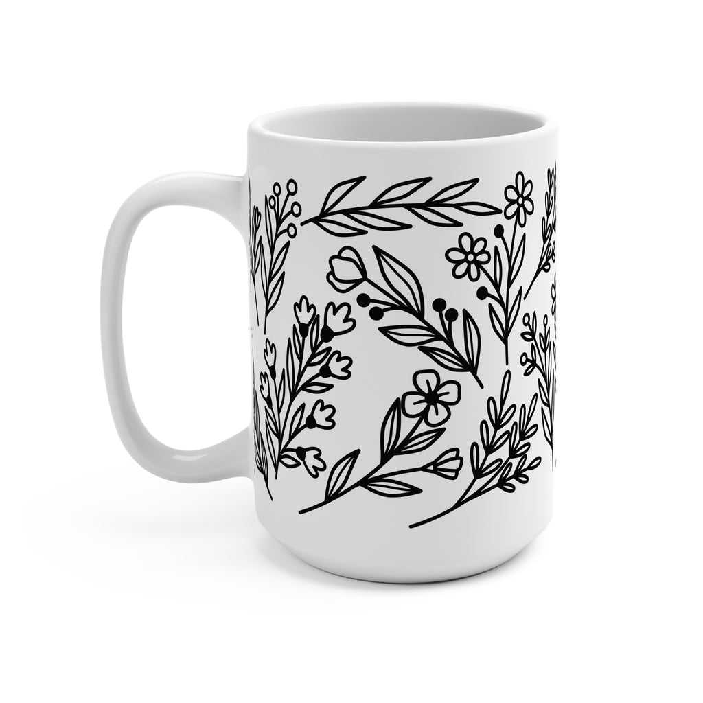 Black Floral Botanical Glass Cup, Mug & Tumbler with Lid and Straw