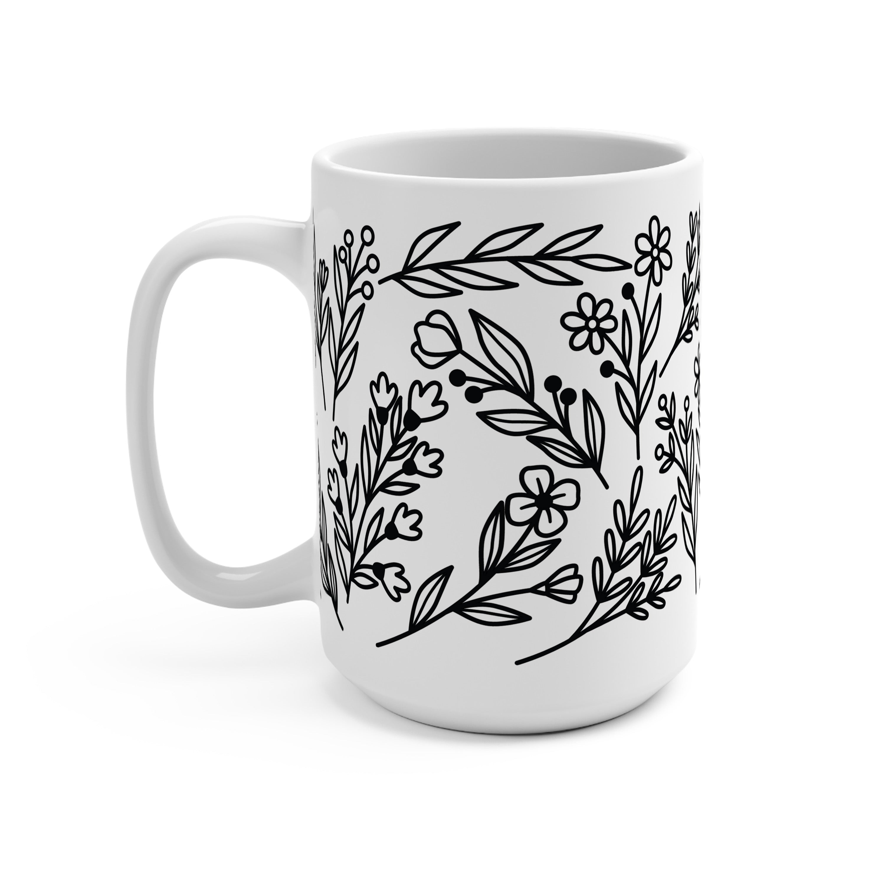 Black Floral Botanical Glass Cup, Mug & Tumbler with Lid and Straw