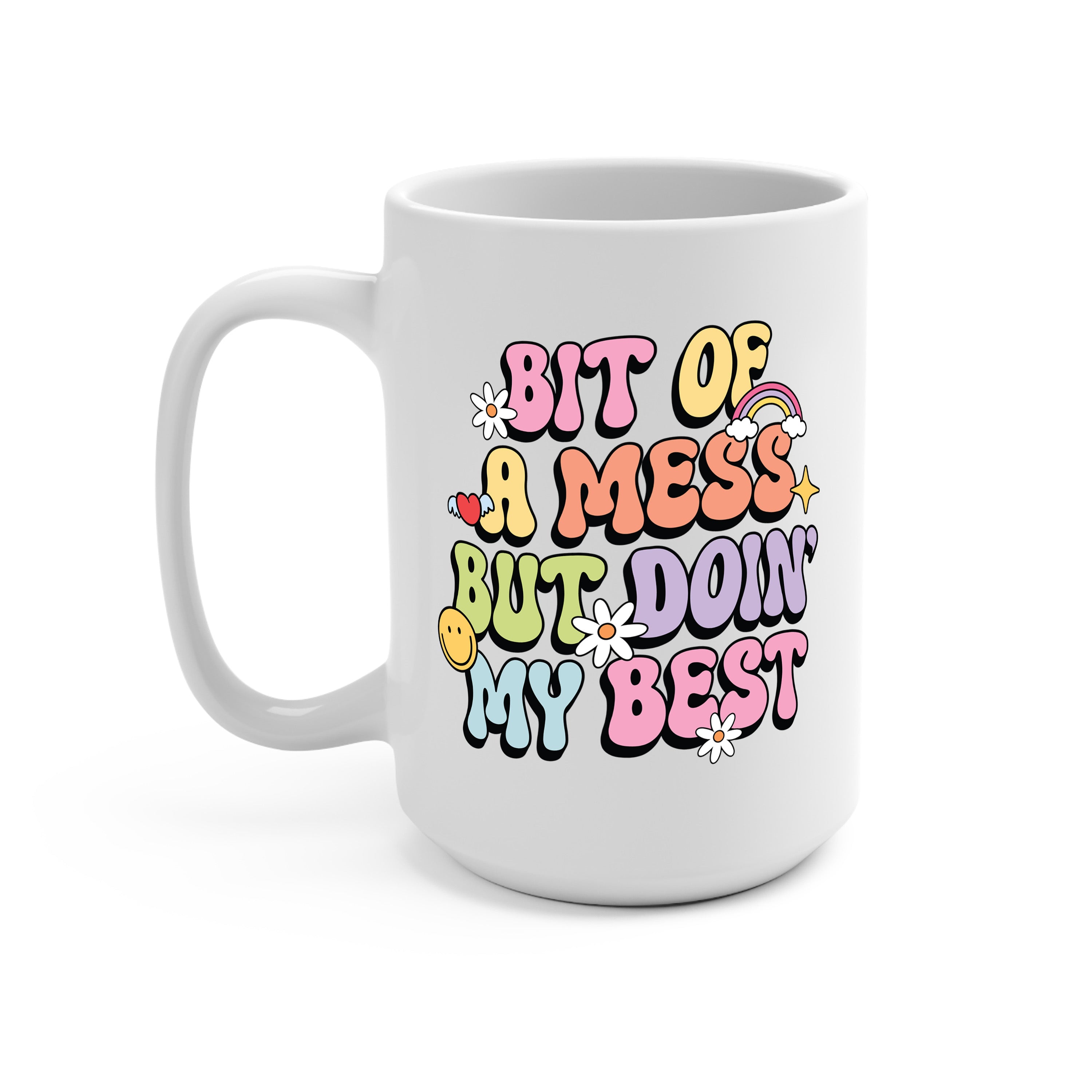 Bit Of A Mess Glass Cup, Mug & Tumbler with Lid and Straw