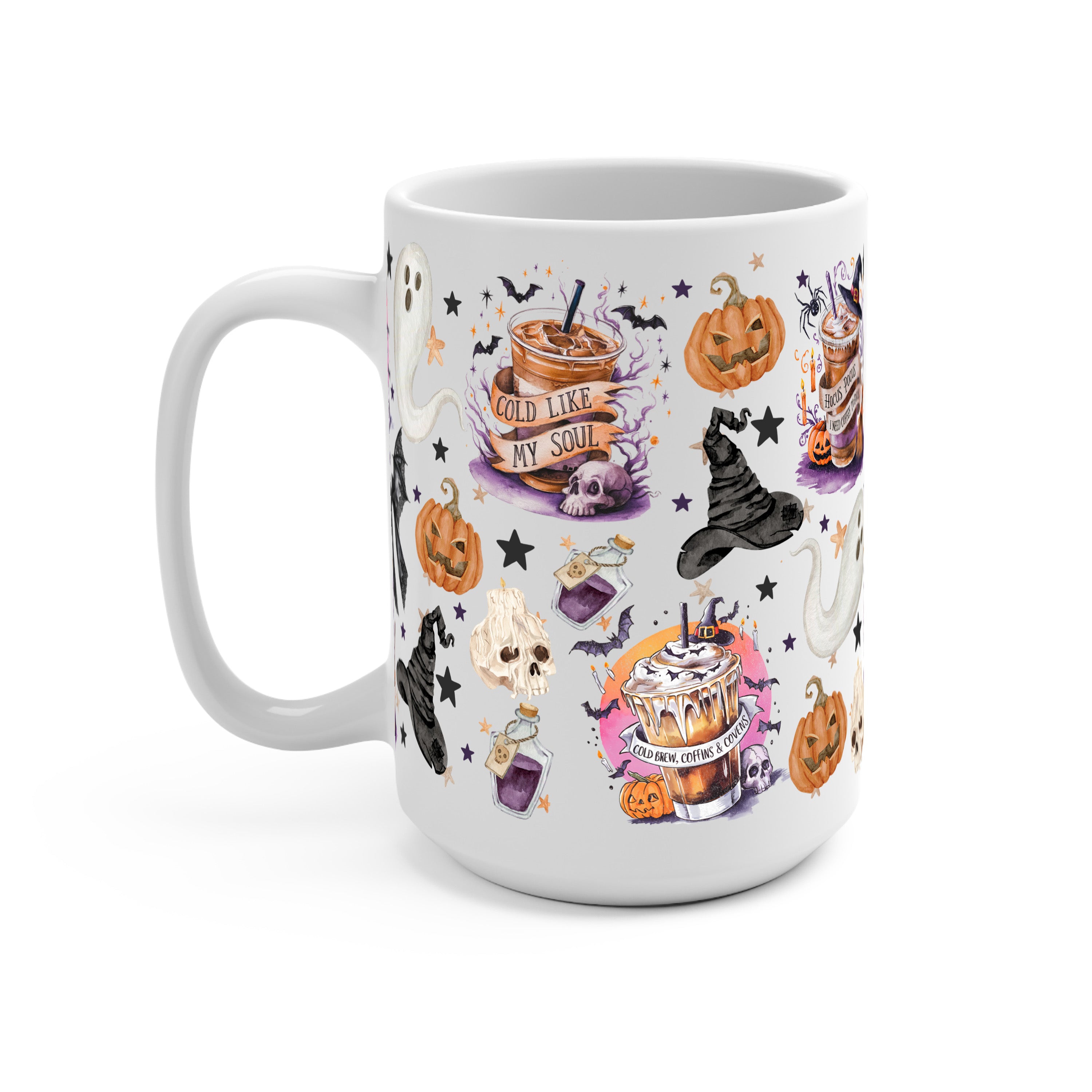 Halloween Fall Coffees Glass Cup, Mug & Tumbler with Lid and Straw