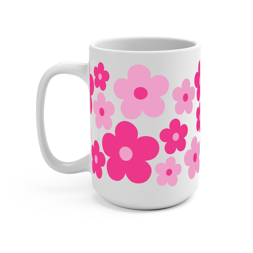 Retro Pink Daisy Floral Glass Cup, Mug & Tumbler with Lid and Straw