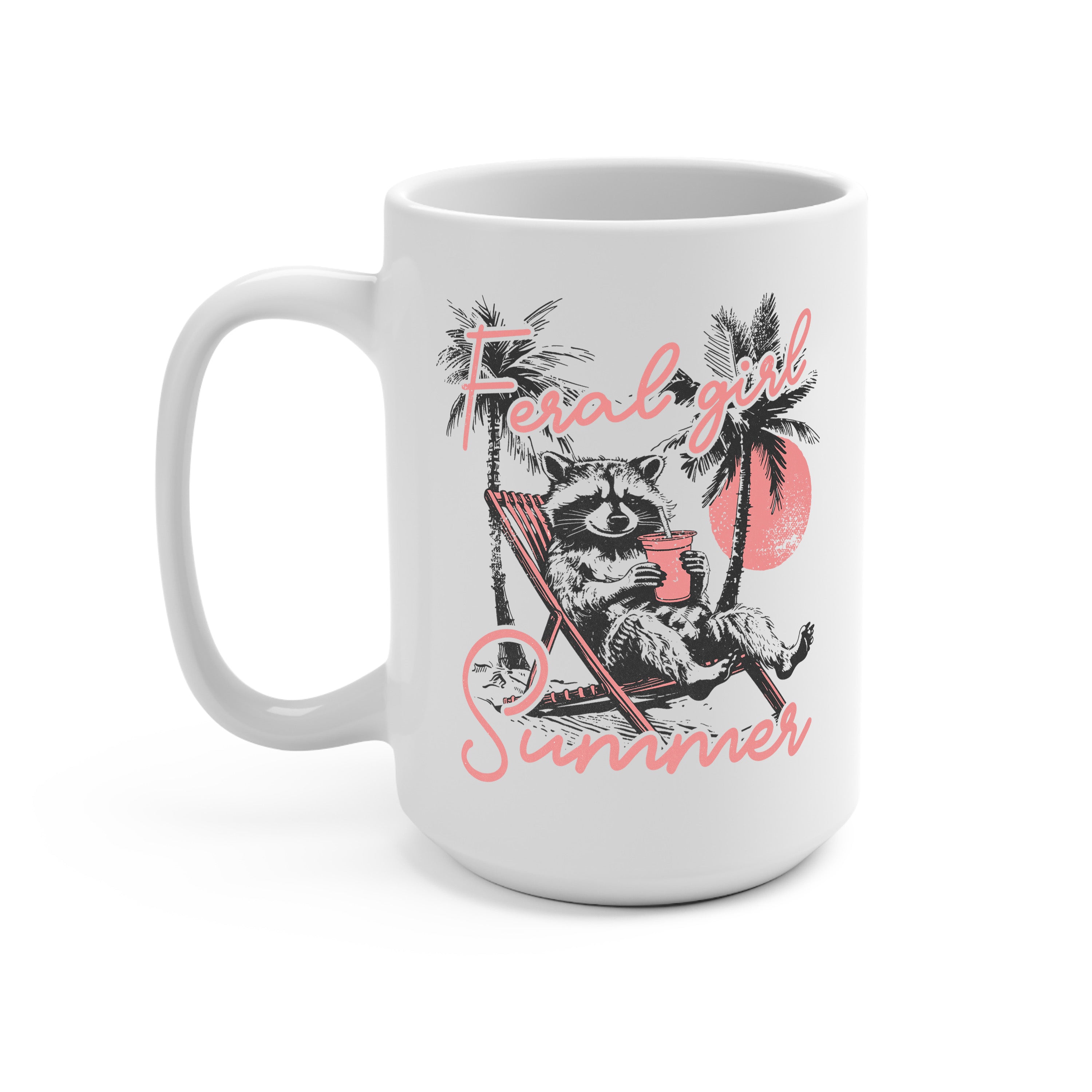 Feral Girl Summer Raccoon Glass Cup, Mug & Tumbler with Lid and Straw