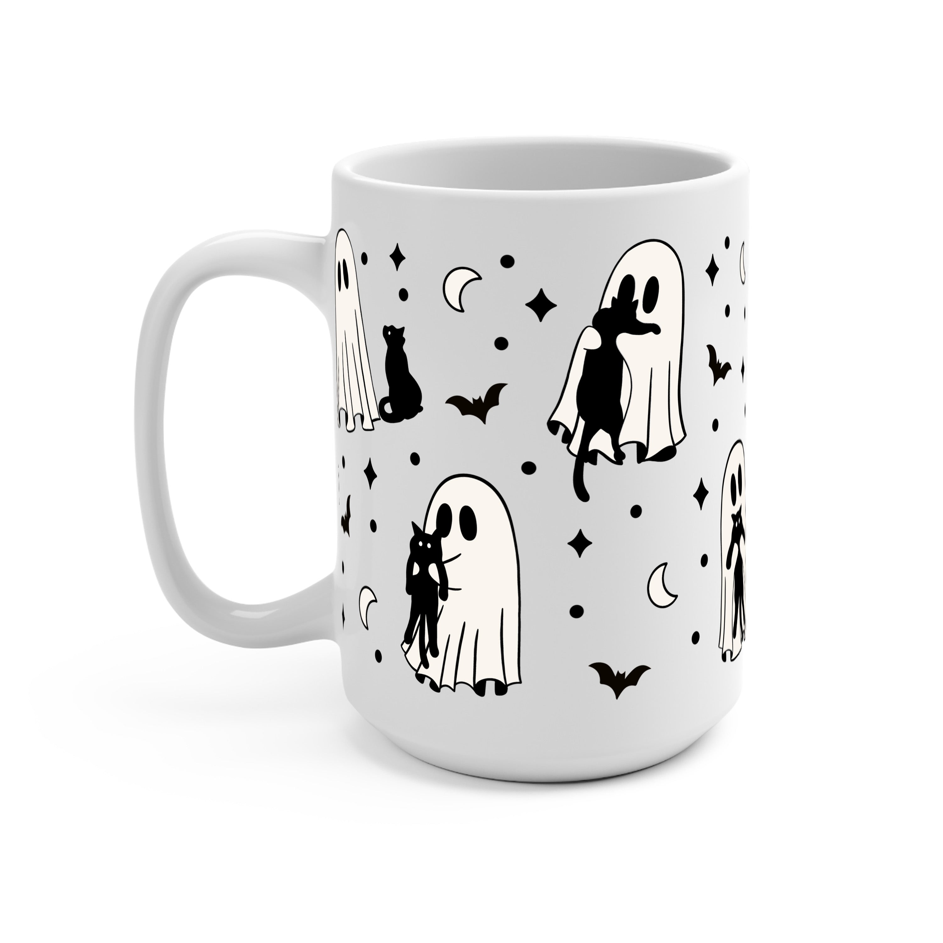 Ghost Holding Cats Glass Cup, Mug & Tumbler with Lid and Straw