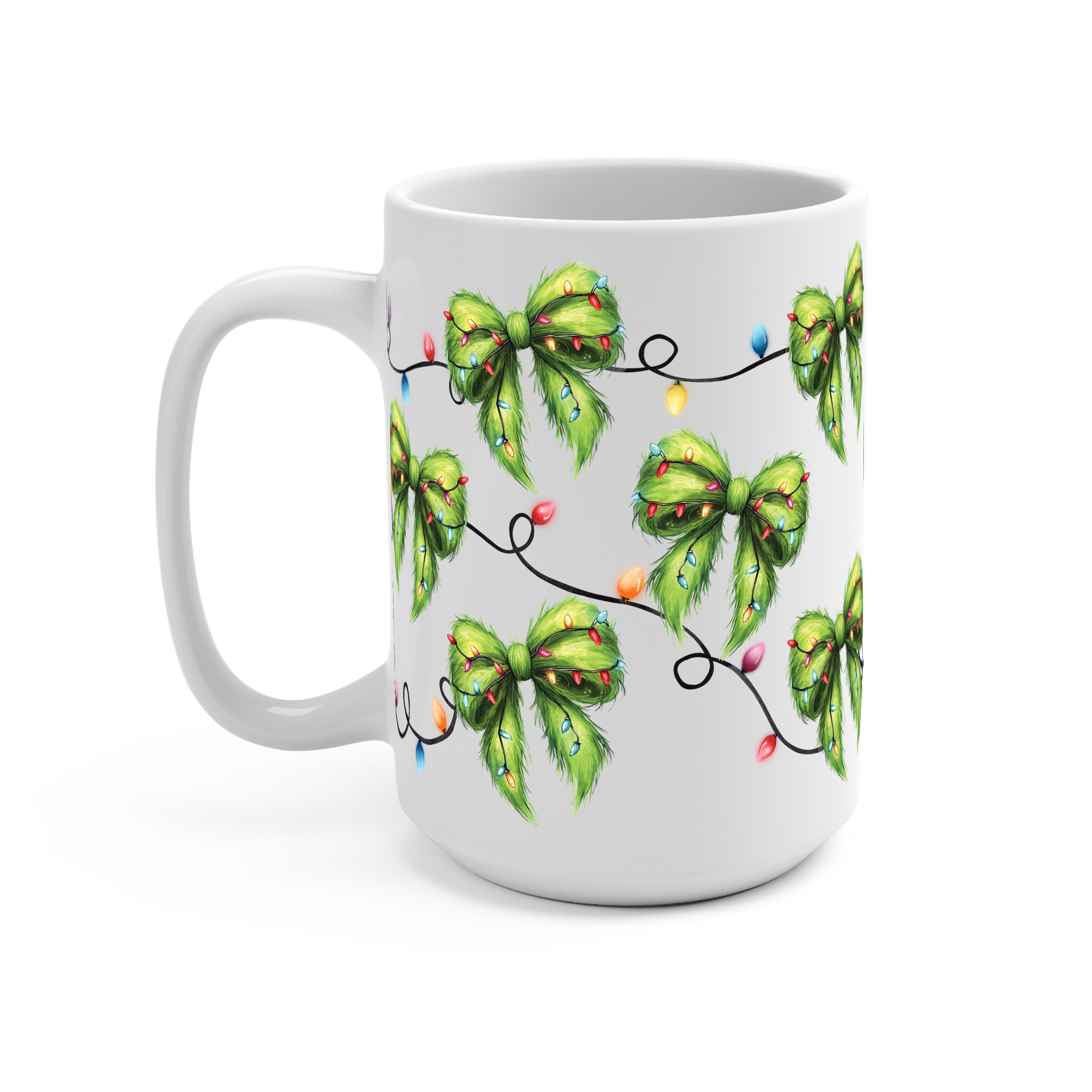 Christmas Green Fur Bows Glass Cup, Mug & Tumbler with Lid and Straw