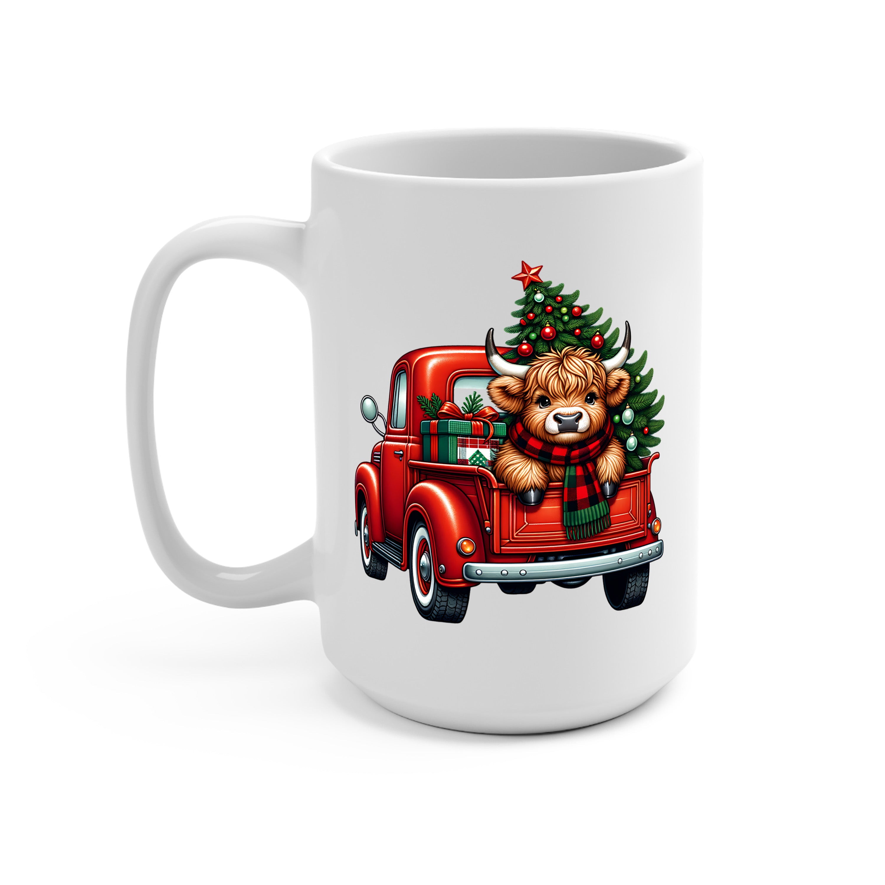 Highland Cow Christmas Truck Glass Cup, Mug & Tumbler with Lid and Straw