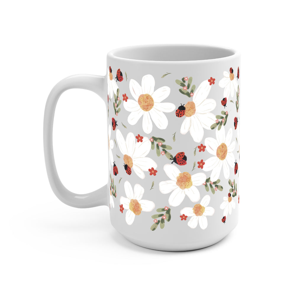 Daisy Ladybug Floral Glass Cup, Mug & Tumbler with Lid and Straw