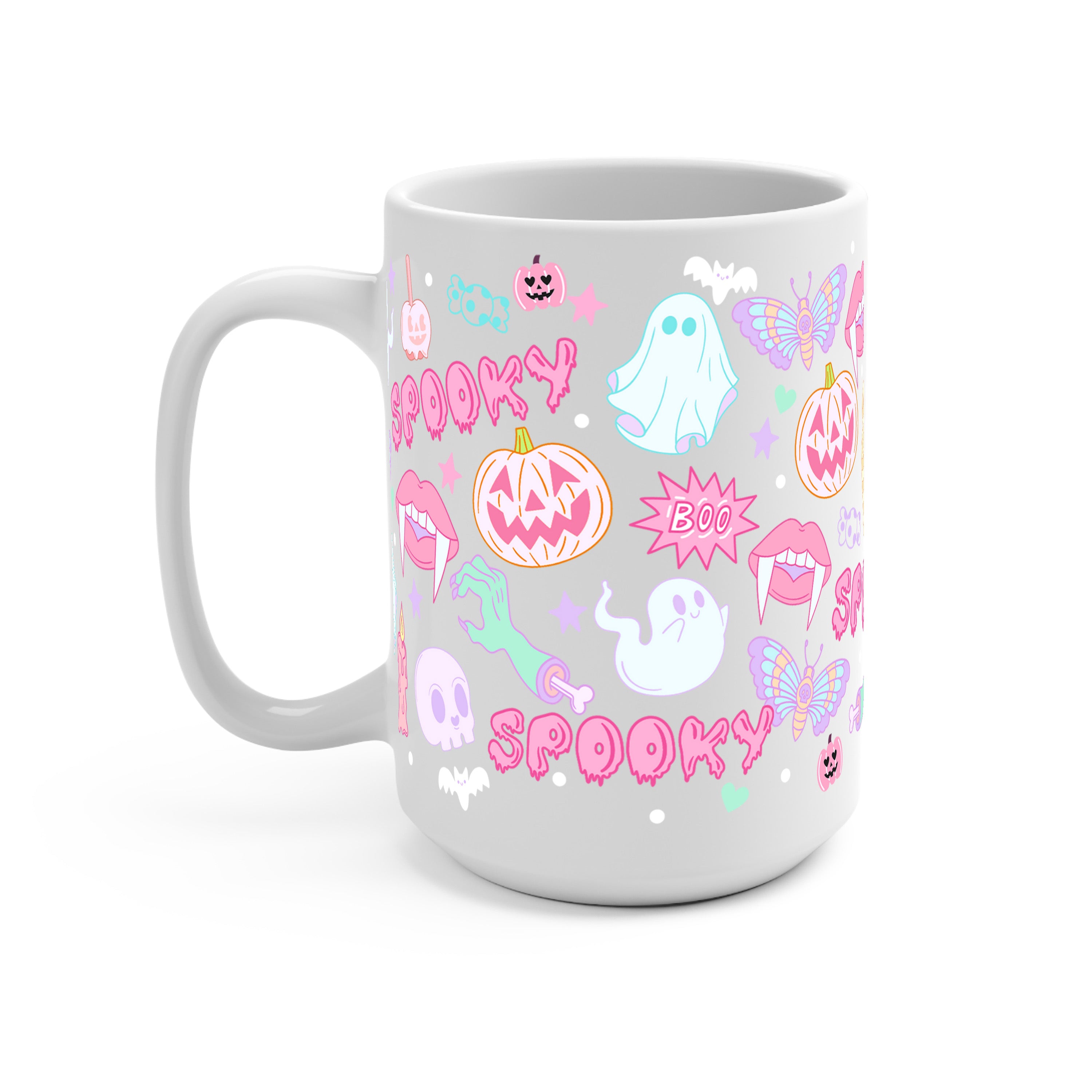 Pastel Pink Halloween Glass Cup, Mug & Tumbler with Lid and Straw