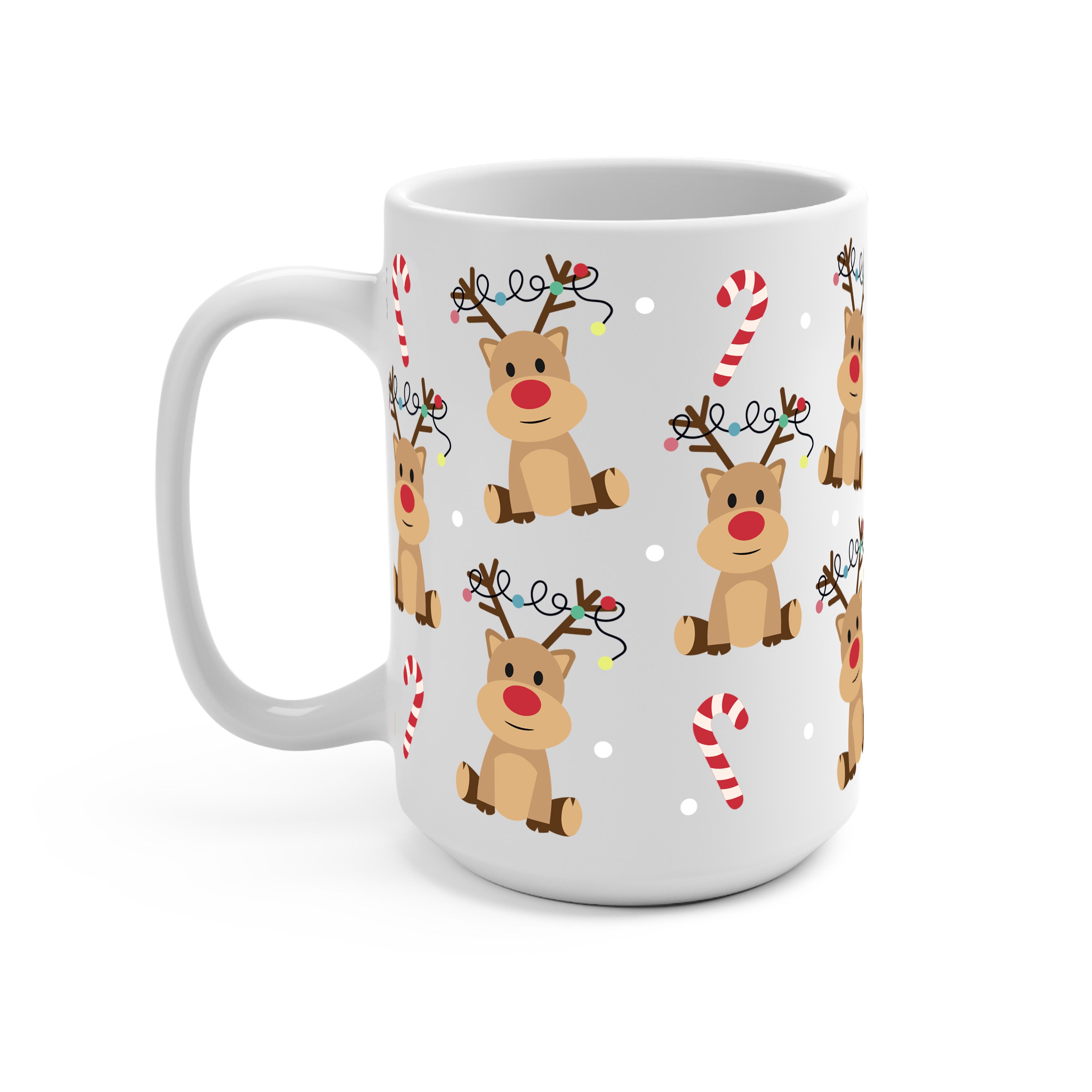 Christmas Reindeer Candy Cane Glass Cup, Mug & Tumbler with Lid and Straw