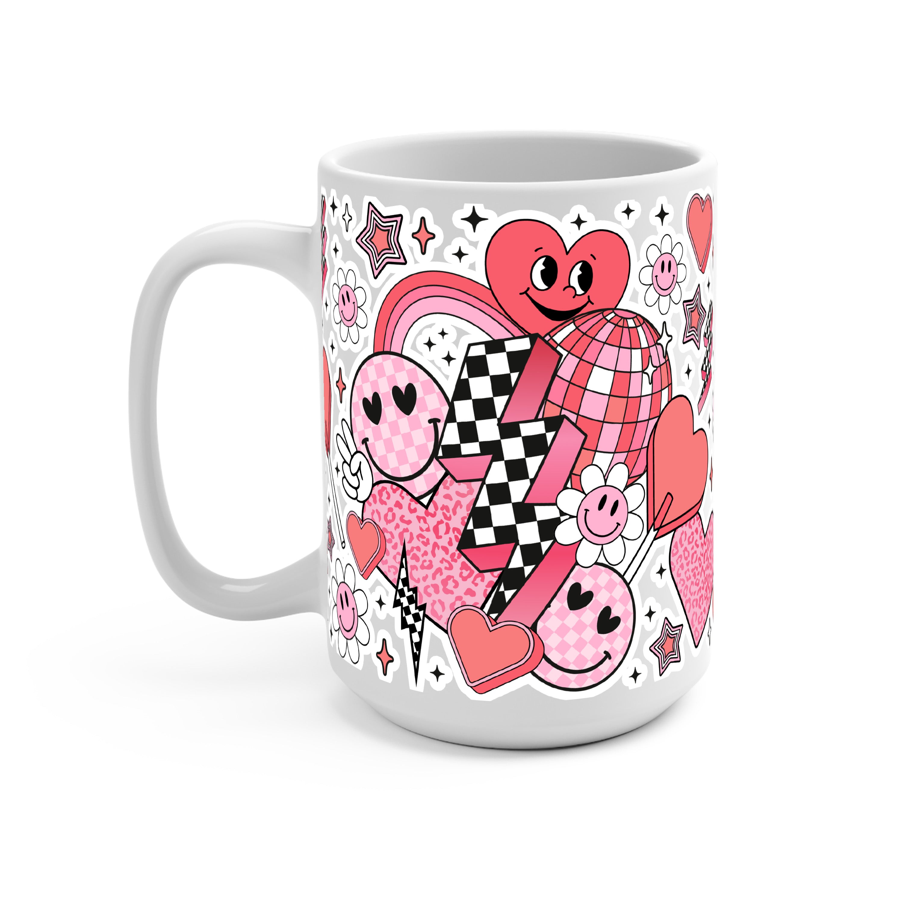 Retro Valentine Smiley Heart Glass Cup, Mug & Tumbler with Lid and Straw