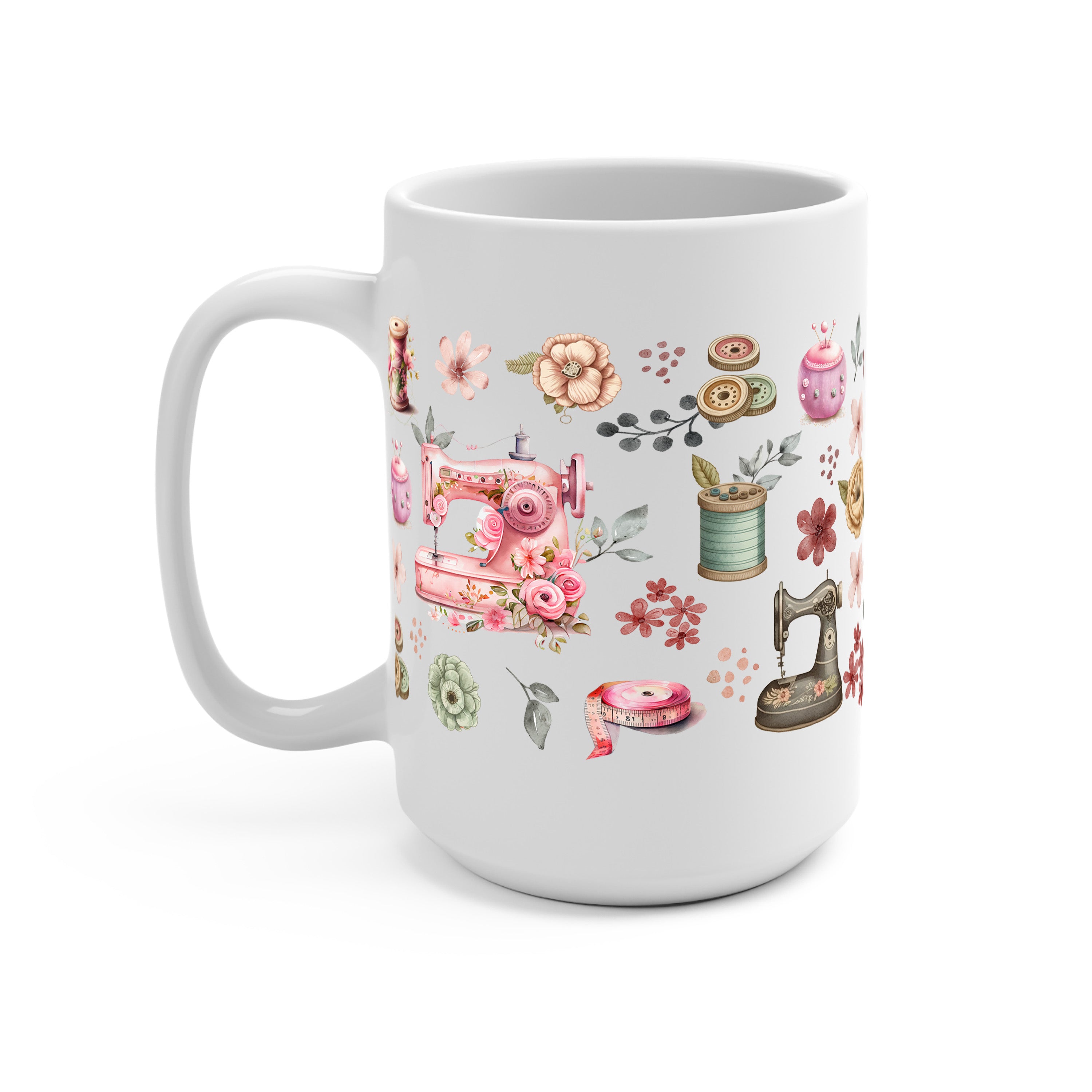 Sewing Florals Glass Cup, Mug & Tumbler with Lid and Straw