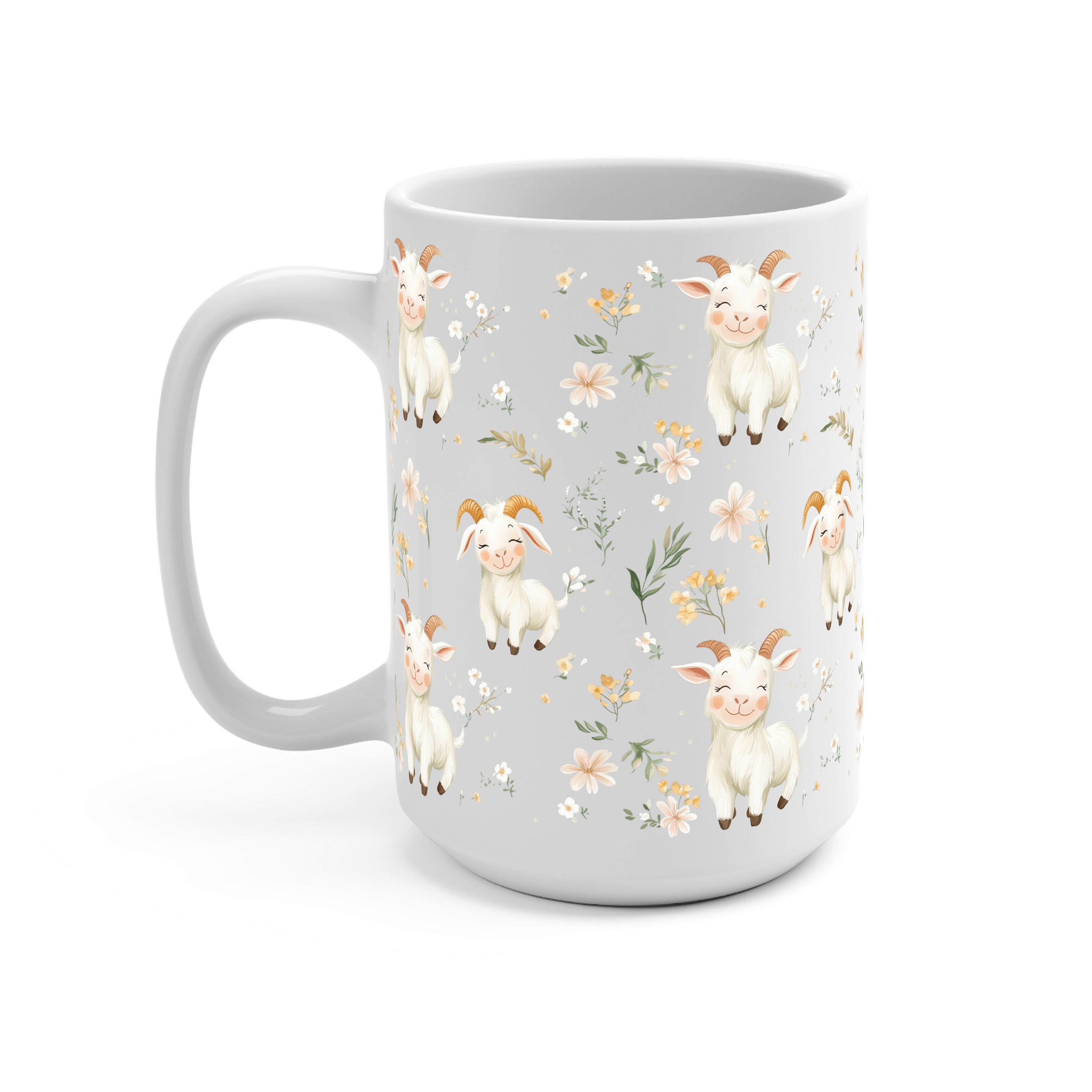 Floral Cute Goats Glass Cup, Mug & Tumbler with Lid and Straw