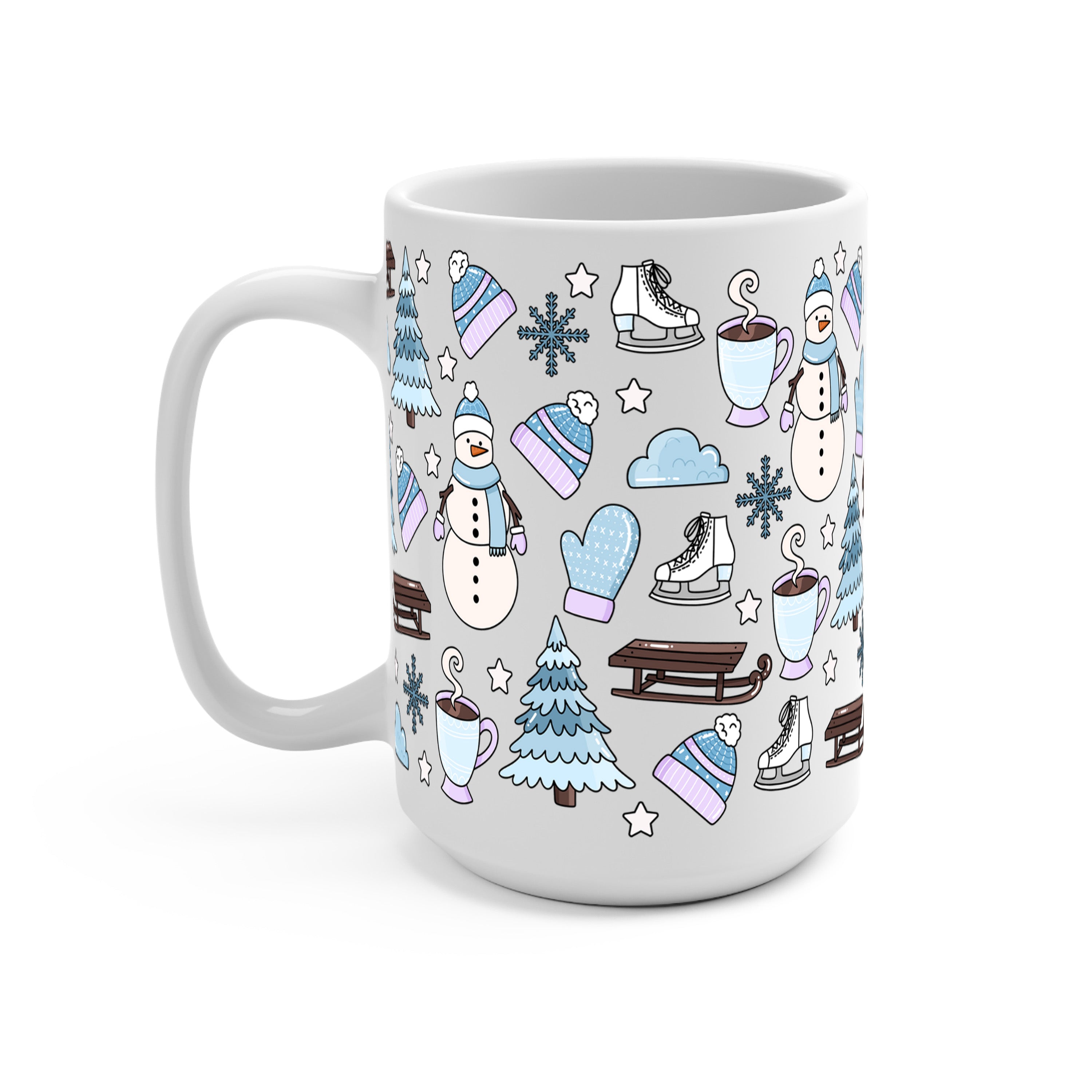 Blue Winter Glass Cup, Mug & Tumbler with Lid and Straw