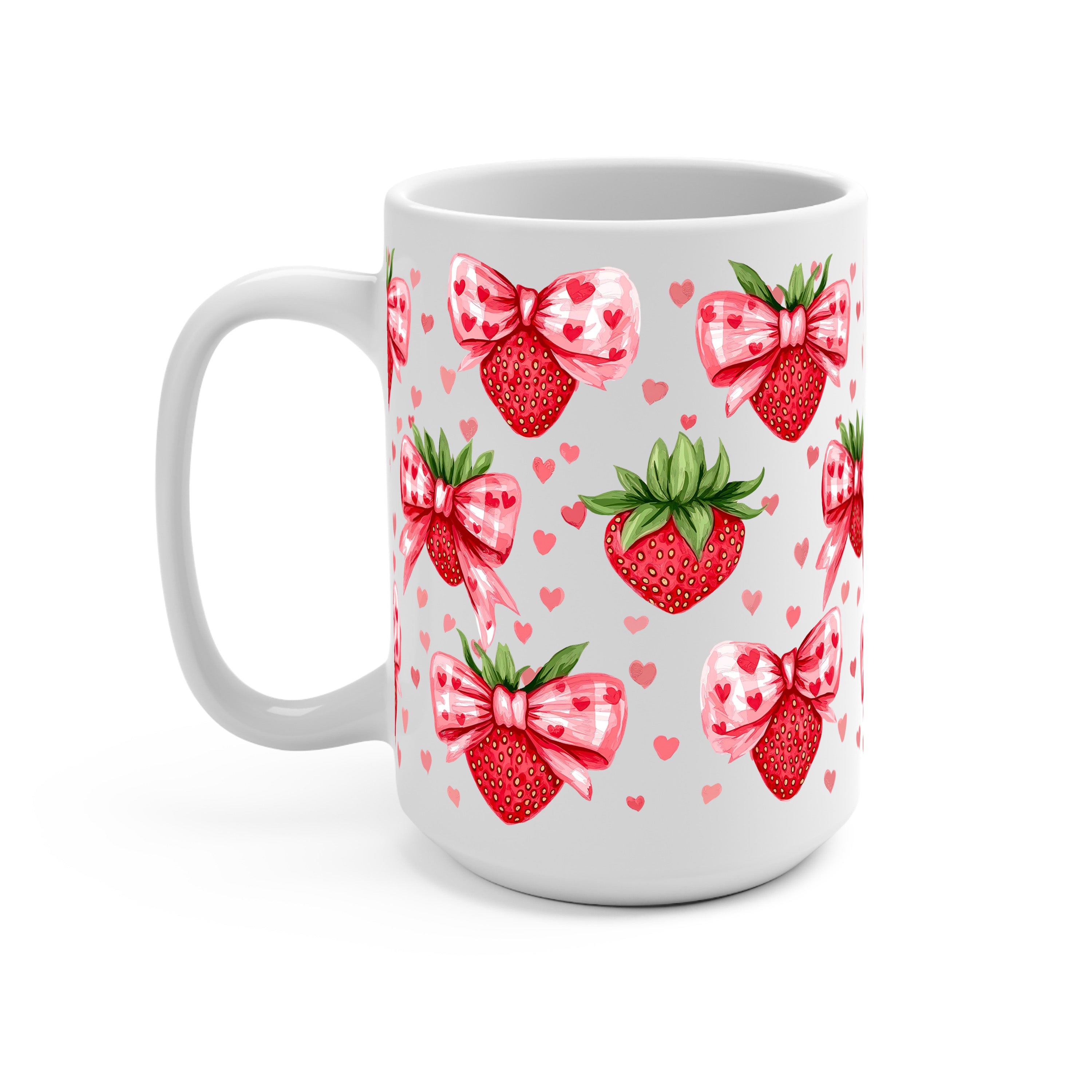 Valentine's Day Strawberry Bows Glass Cup, Mug & Tumbler with Lid and Straw