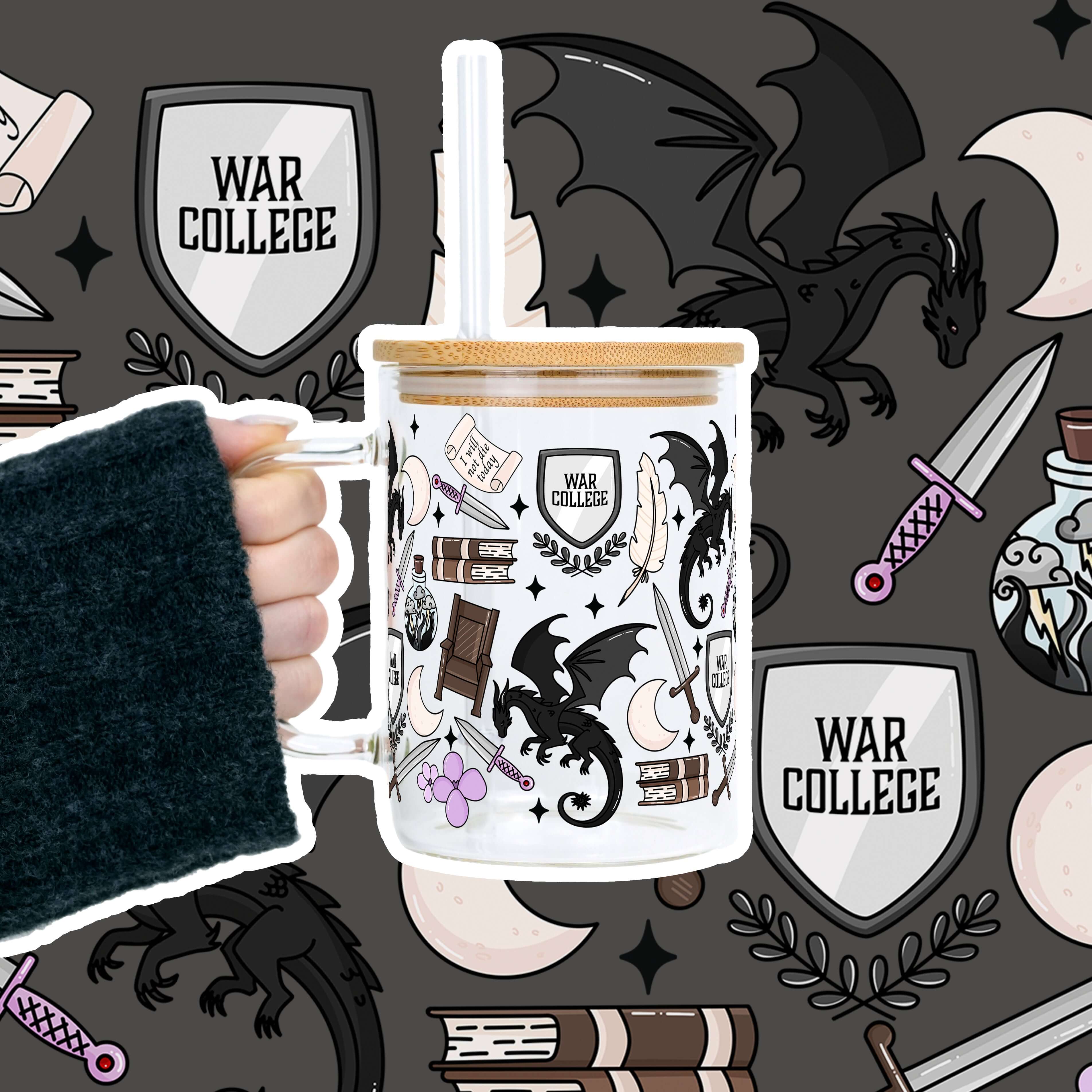 War College Cup 17oz Glass Mug With Lid and Straw