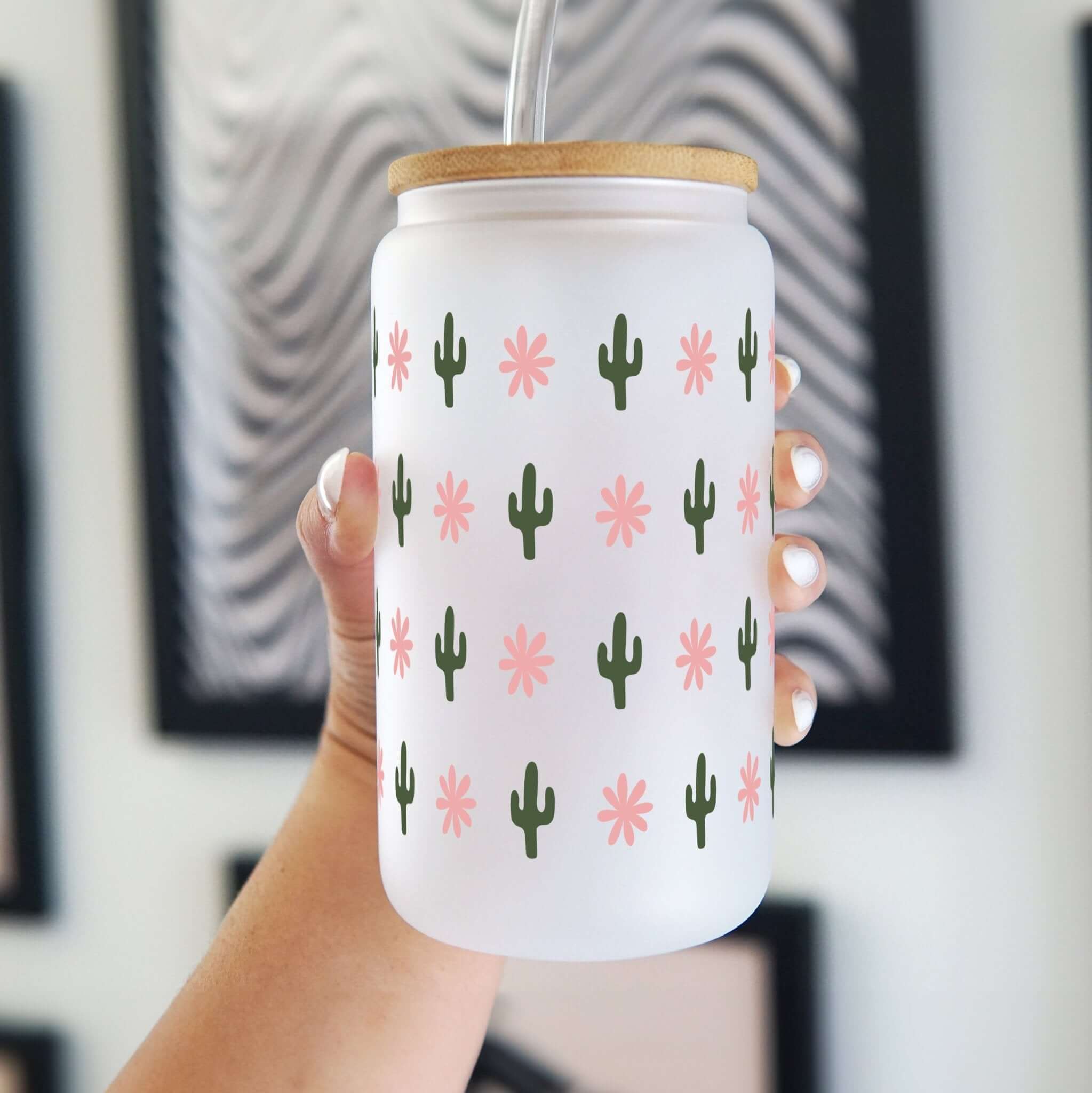 Western Mini Cacti Can Cup With Lid and Straw