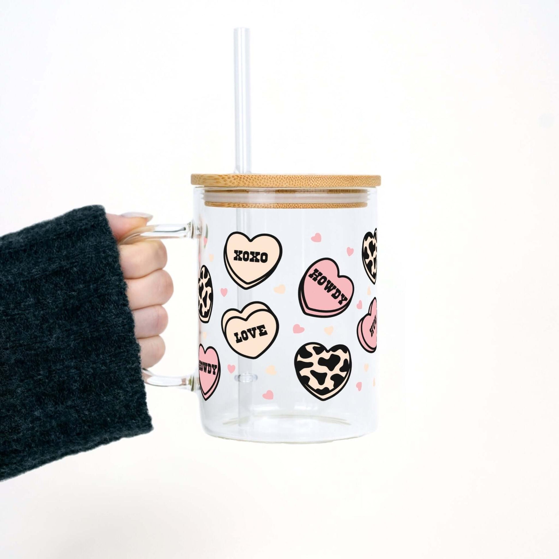 Western Valentine 17oz Glass Mug With Lid and Straw from Sip Sip Hooray – Mugs