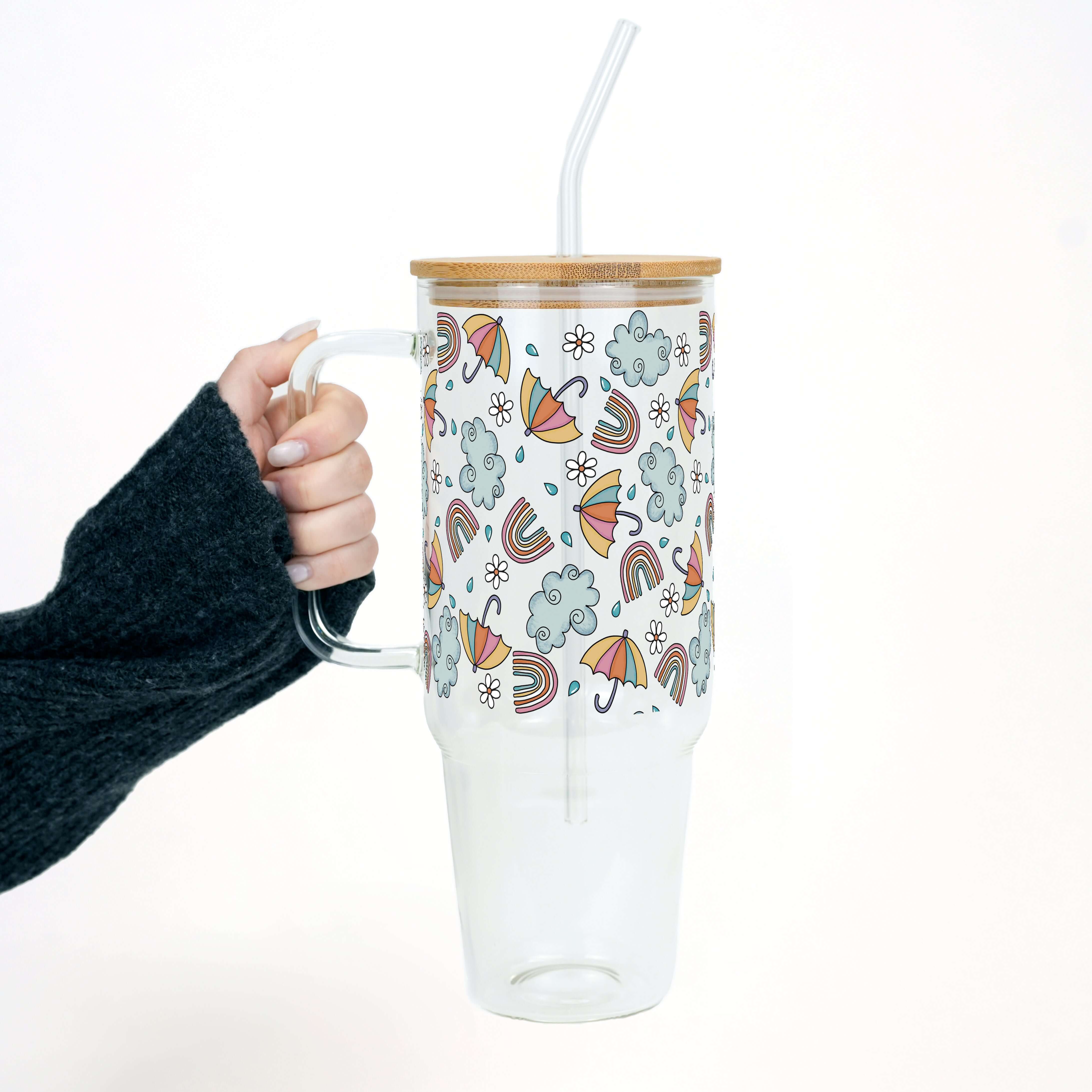 Whimsical Rainy Day Tumbler With Lid and Straw