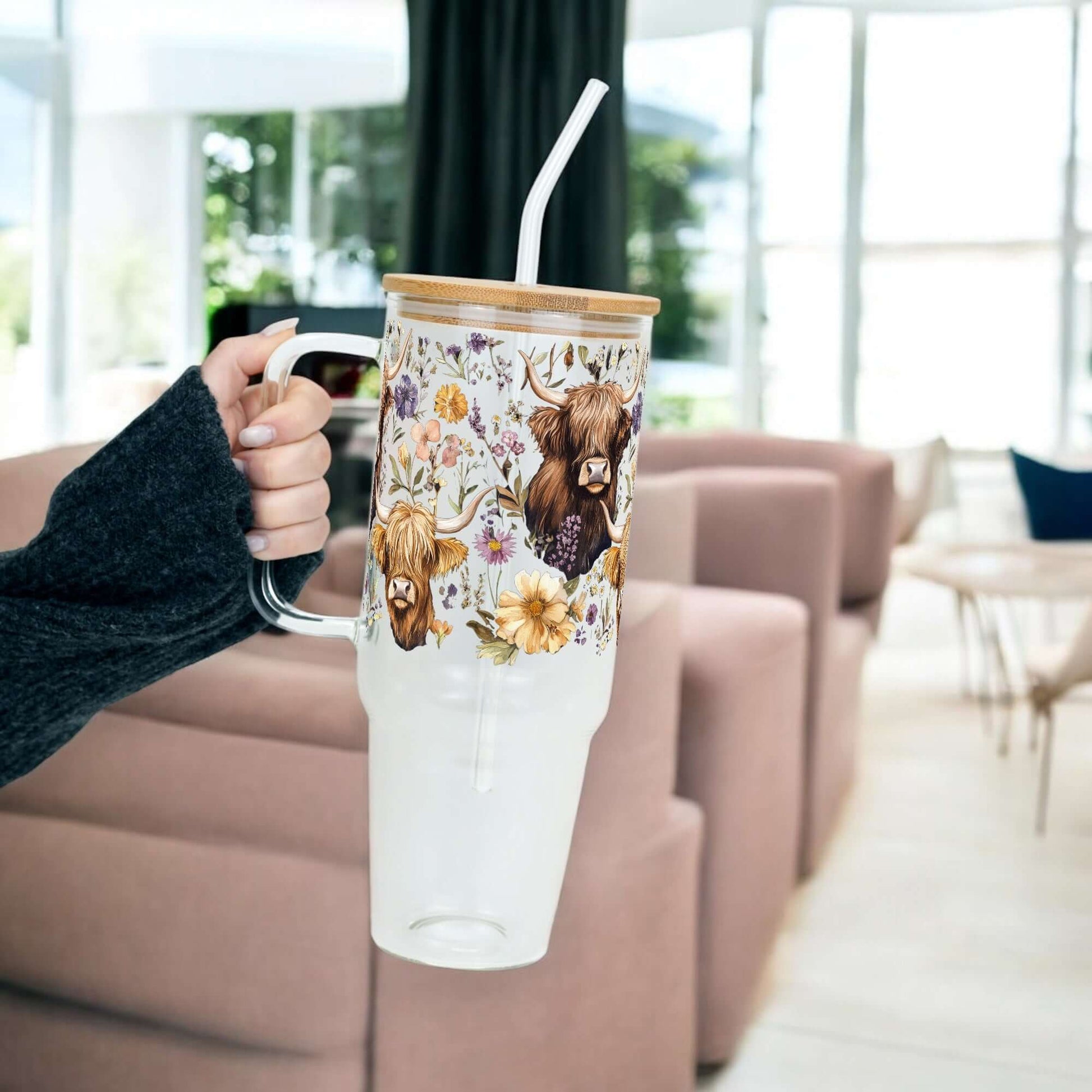 Wildflower Highland Cow 40oz Tumbler With Handle Lid and Straw from Sip Sip Hooray – Tumblers