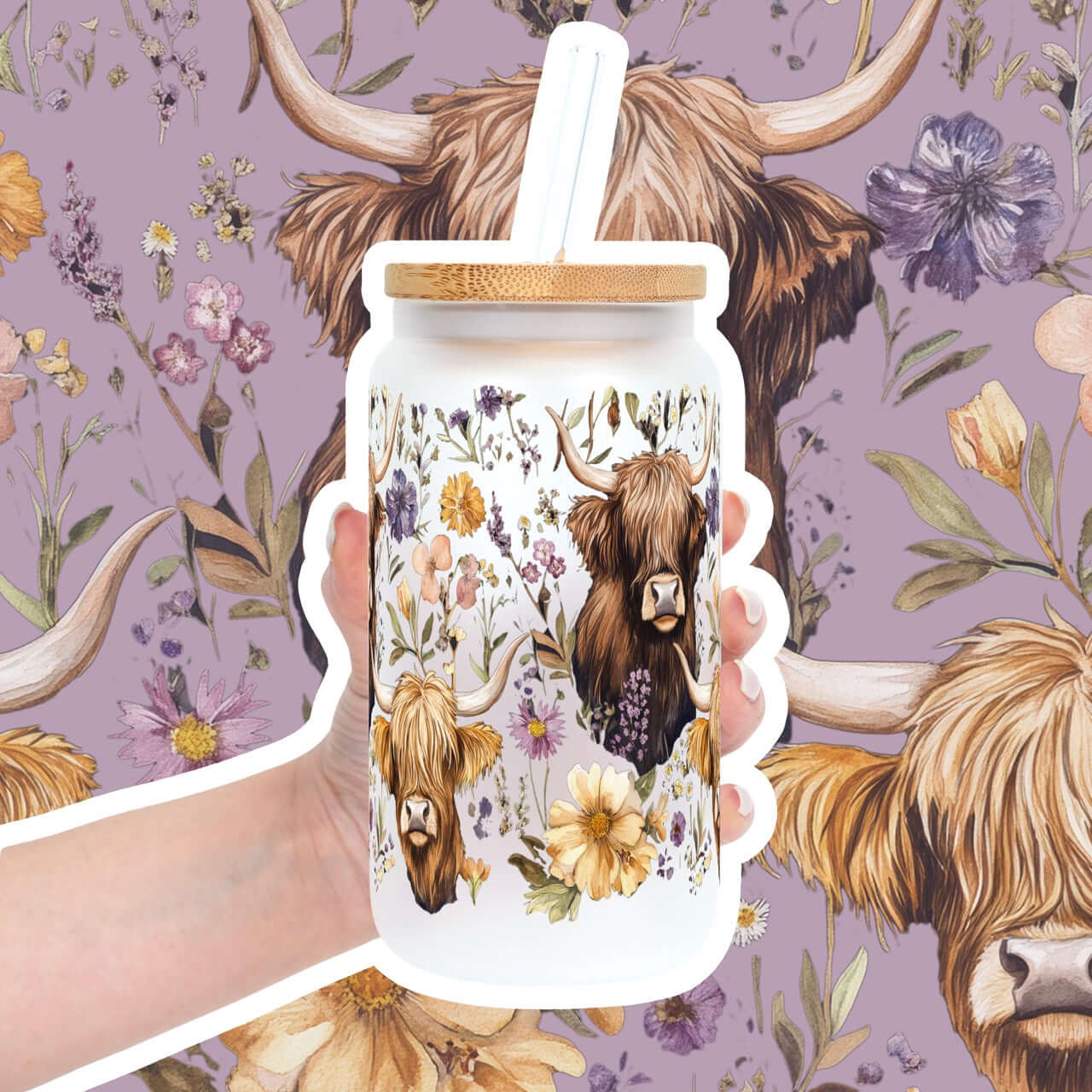 Wildflower Highland Cow With Lid and Straw from Sip Sip Hooray – Tumblers