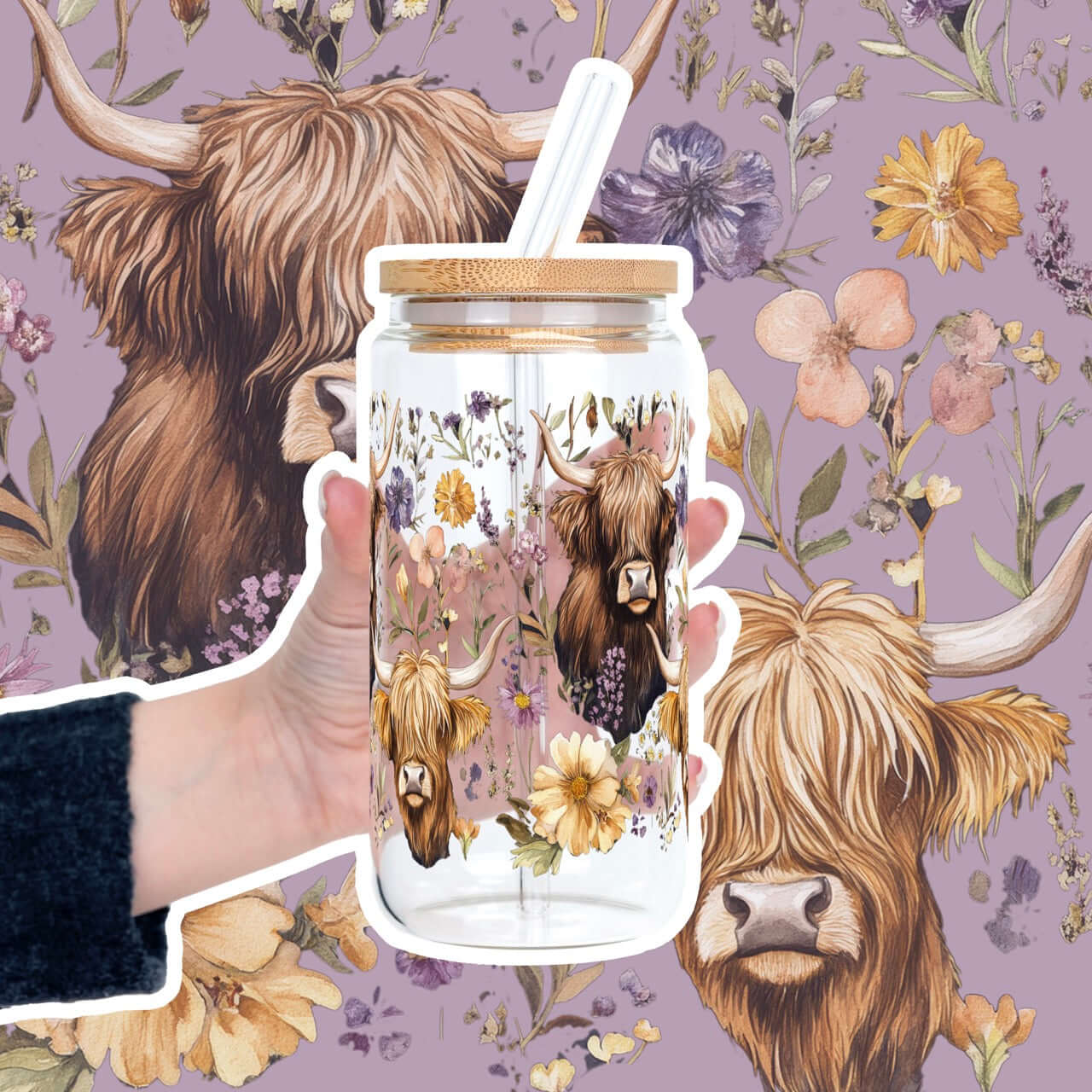 Wildflower Highland Cow With Lid and Straw from Sip Sip Hooray – Tumblers