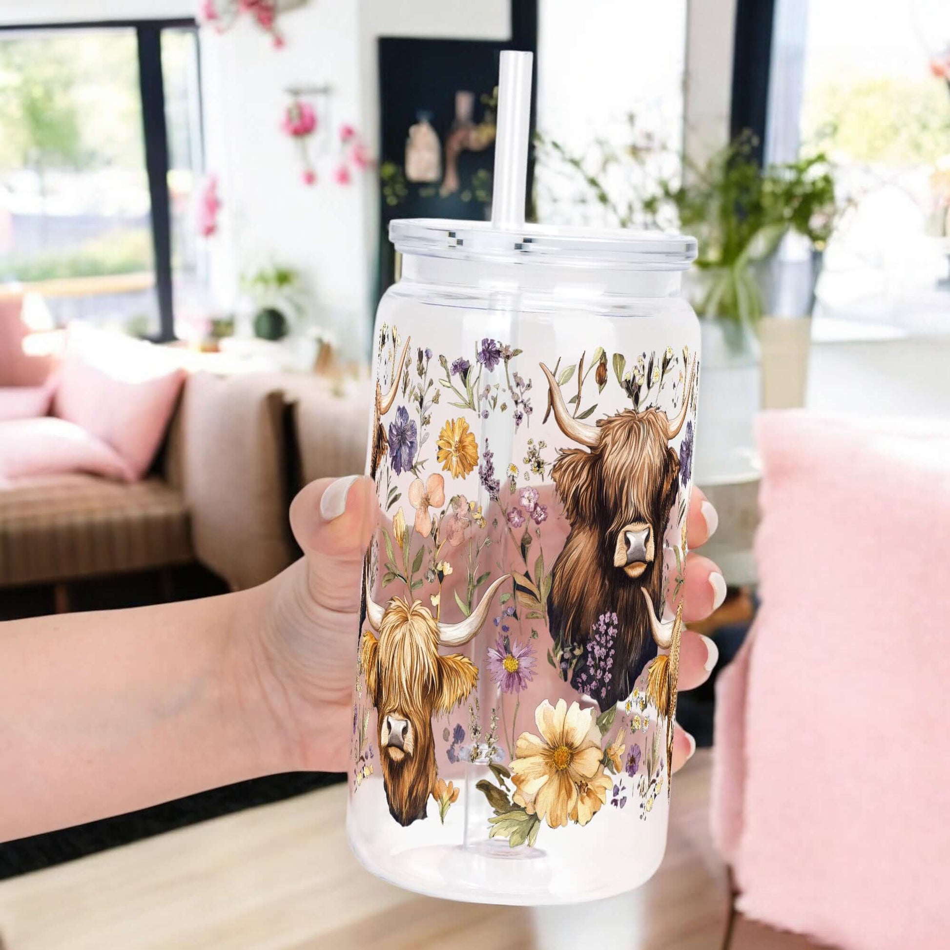 Wildflower Highland Cow With Lid and Straw from Sip Sip Hooray – Tumblers