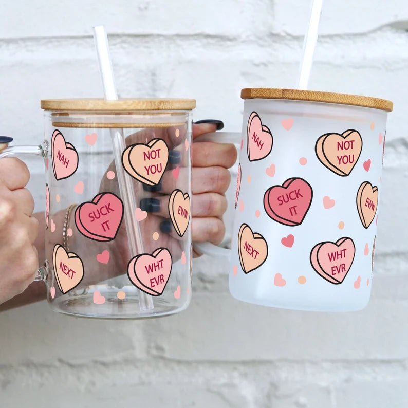 Anti Valentine 17oz Glass Mug With Lid and Straw - Sip Sip Hooray