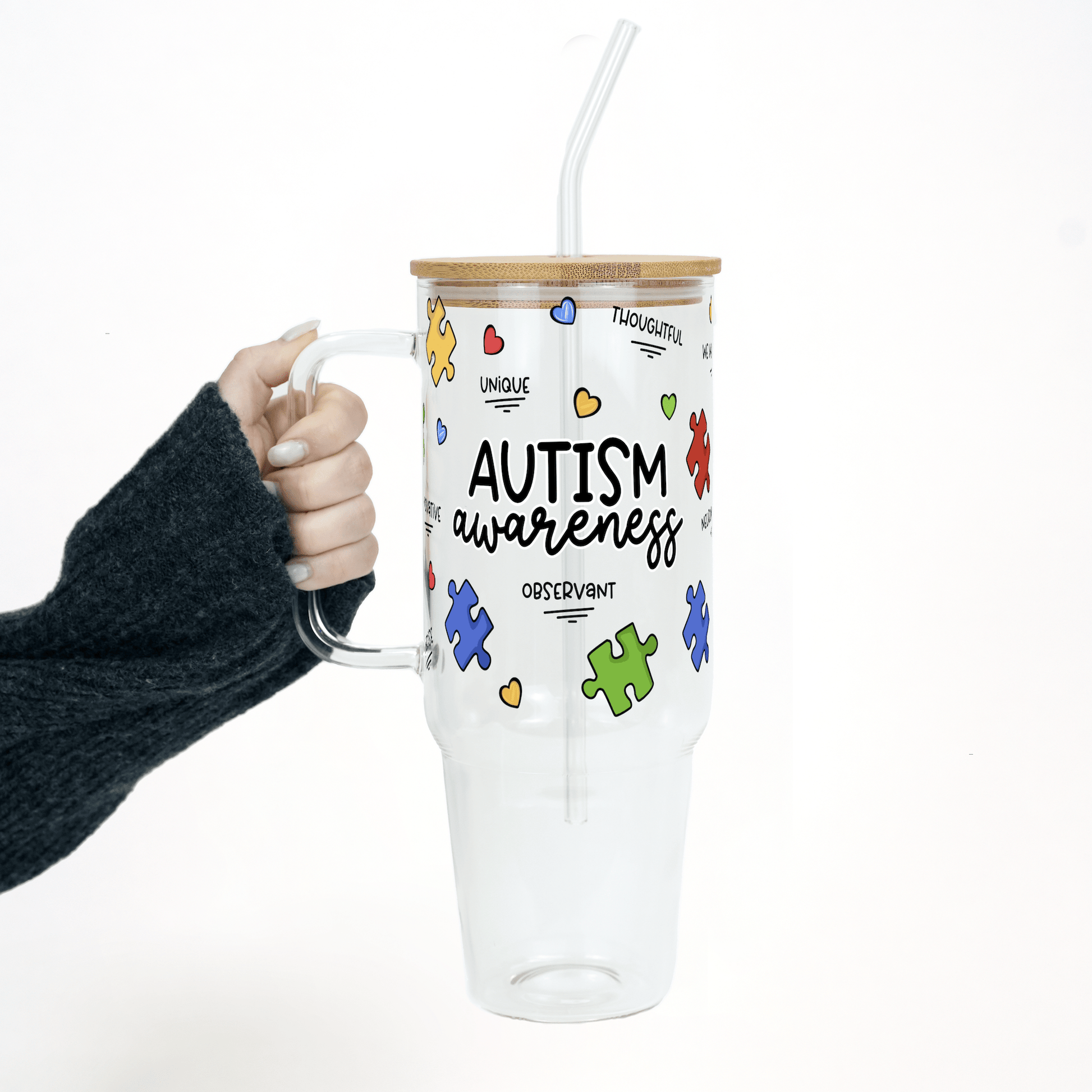 Autism Awareness Puzzle Piece 40oz Glass or Plastic Tumbler With Lid and Straw - Sip Sip Hooray