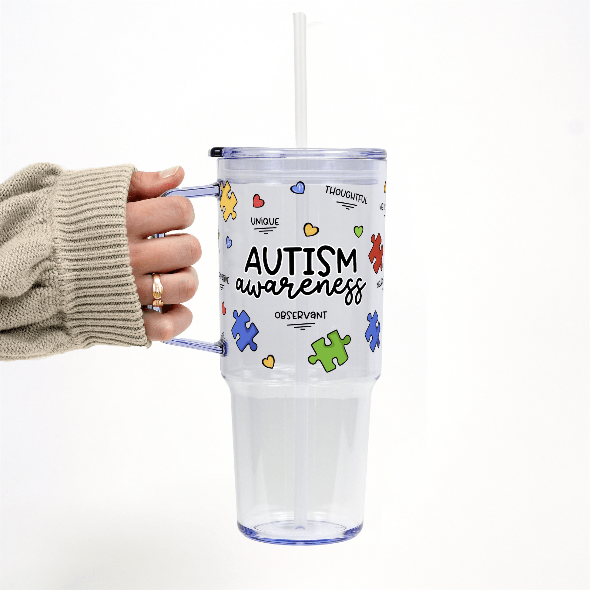 Autism Awareness Puzzle Piece 40oz Glass or Plastic Tumbler With Lid and Straw - Sip Sip Hooray