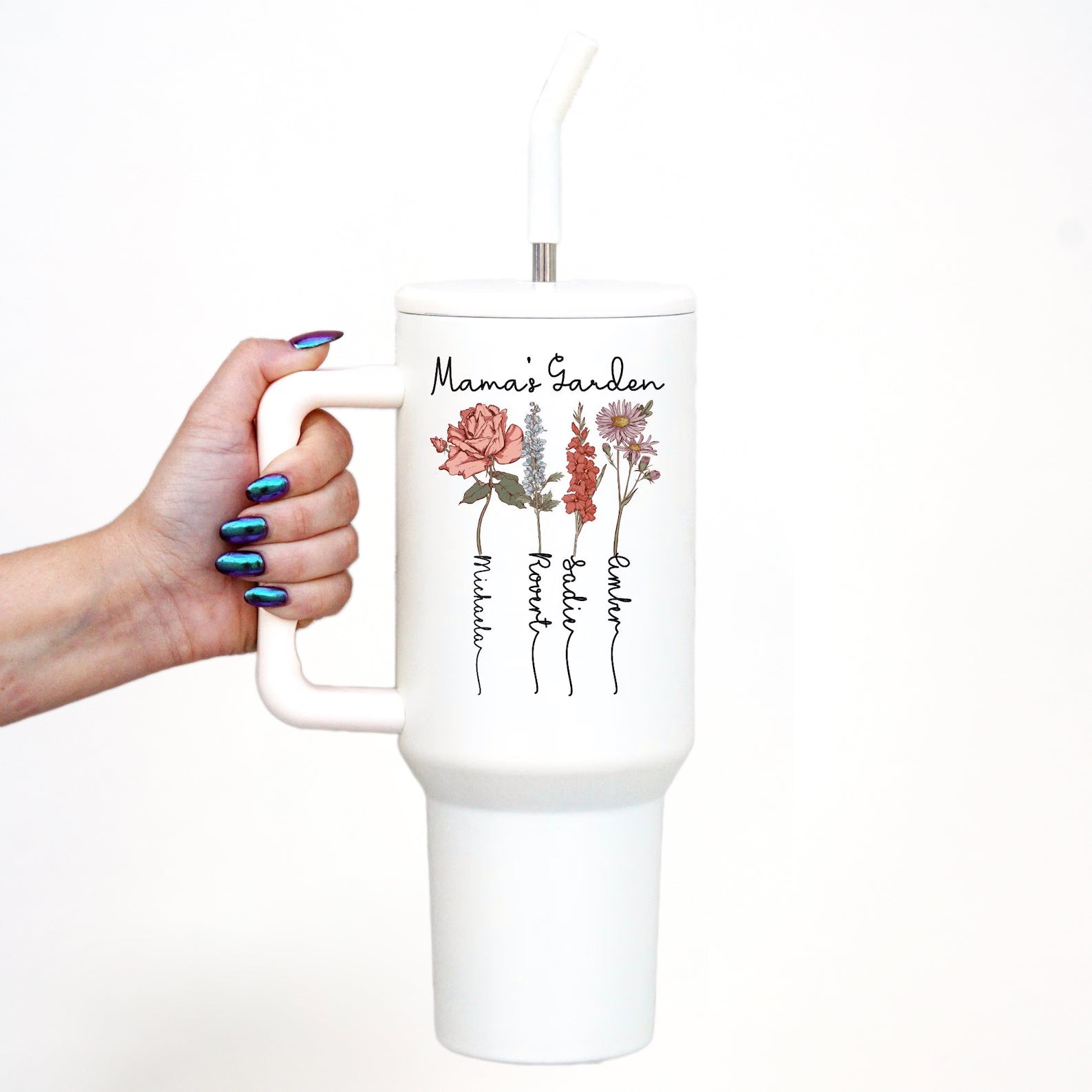 Birth Flower Garden 40oz Metal Tumbler With Lid and Straw - Sip Sip Hooray